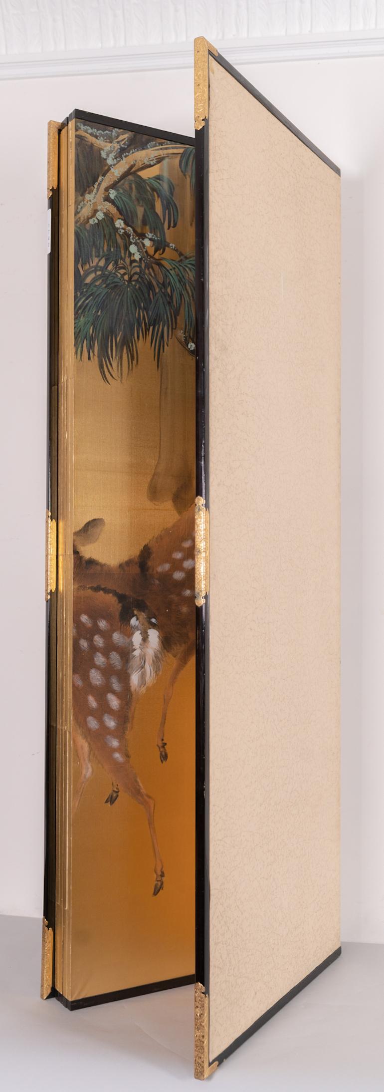 Japanese Six-Panel Screen Buck and Doe at Dawn For Sale 5