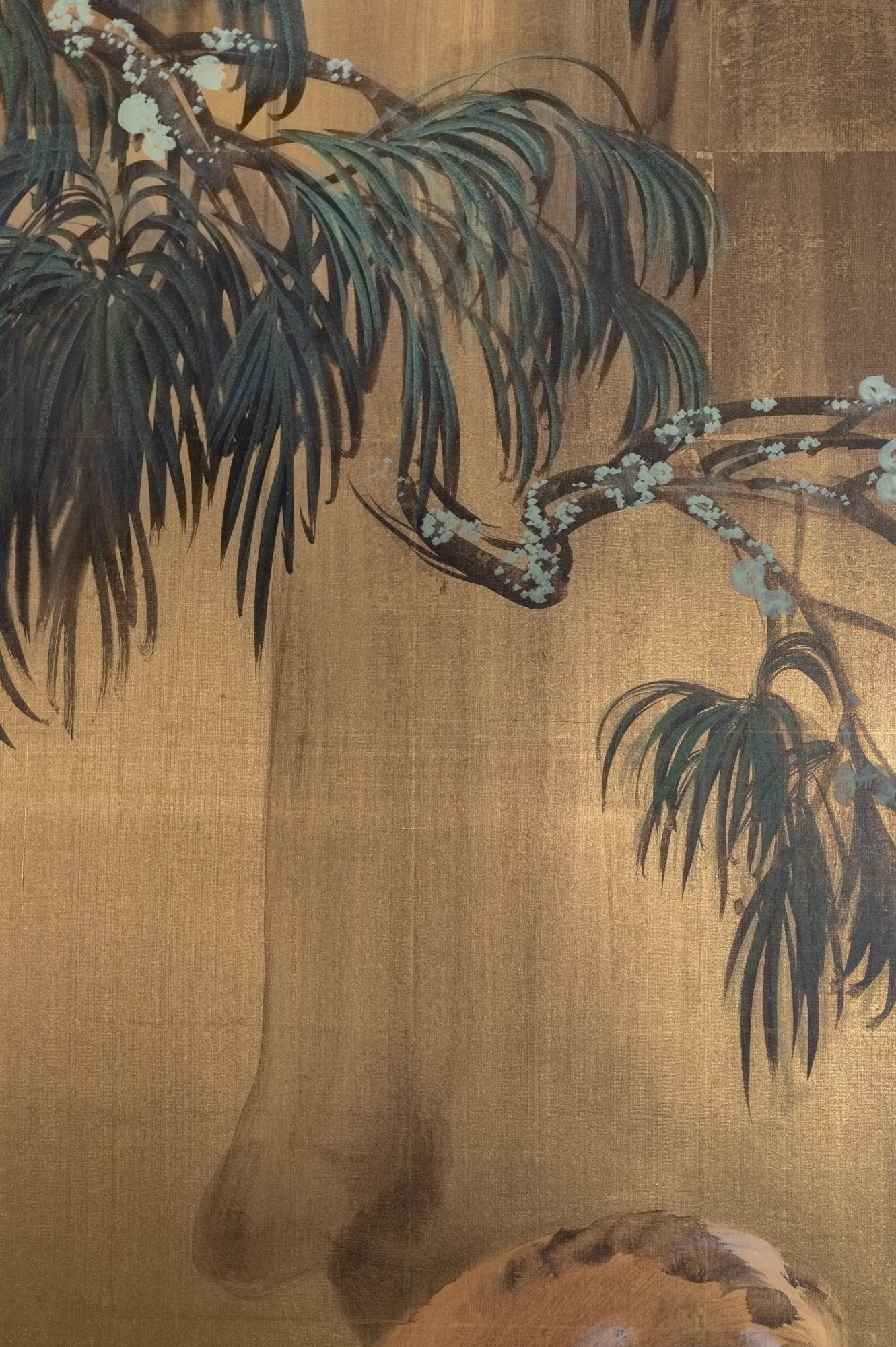 20th Century Japanese Six-Panel Screen Buck and Doe at Dawn For Sale
