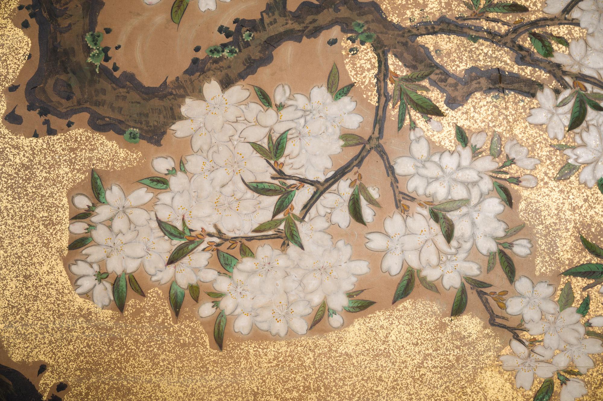 Japanese Six Panel Screen Cherry Tree on Mulberry Paper 7