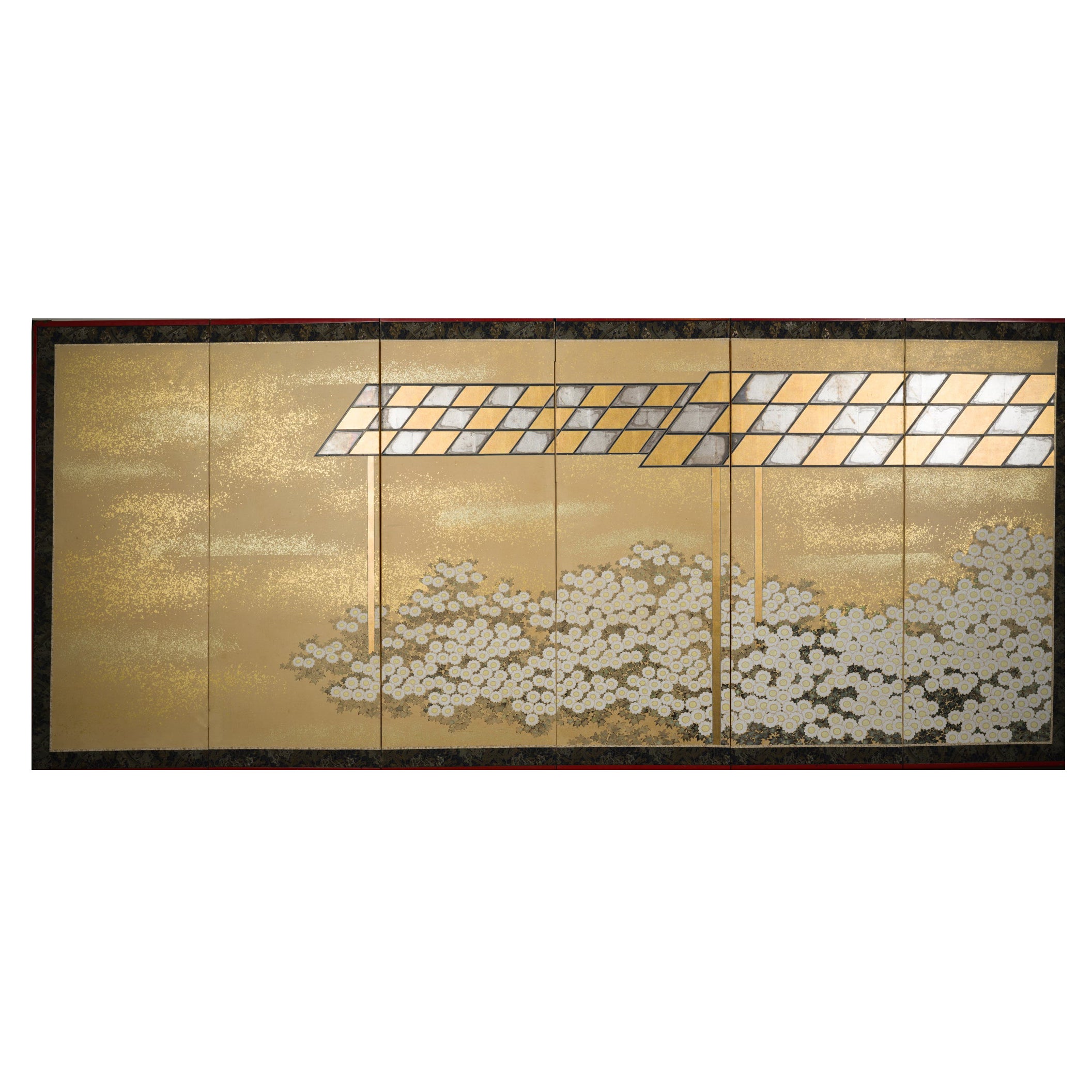 Japanese Six Panel Screen: Chrysanthemum Pavilion