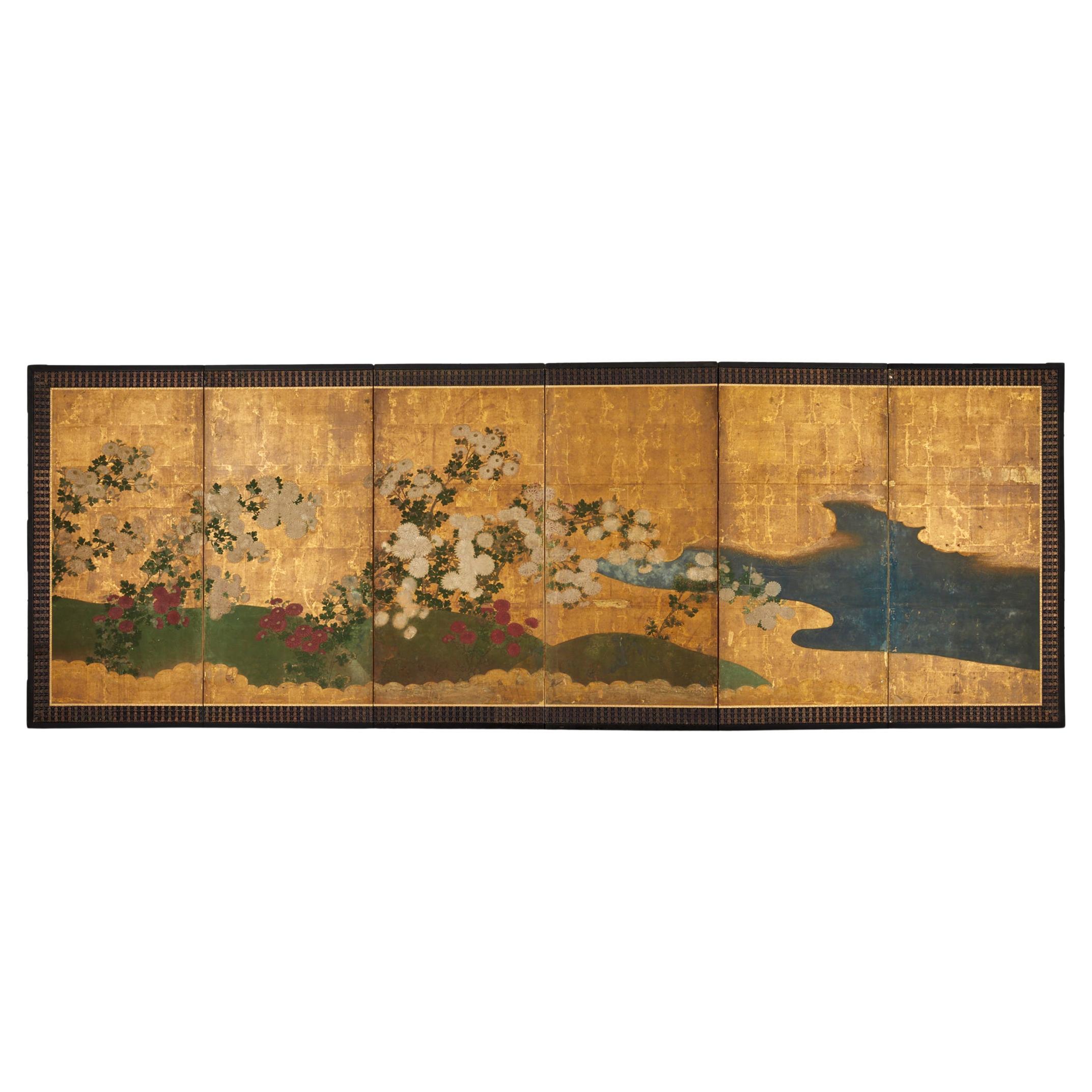 Japanese Six Panel Screen: Chrysanthemums by Rivers Edge