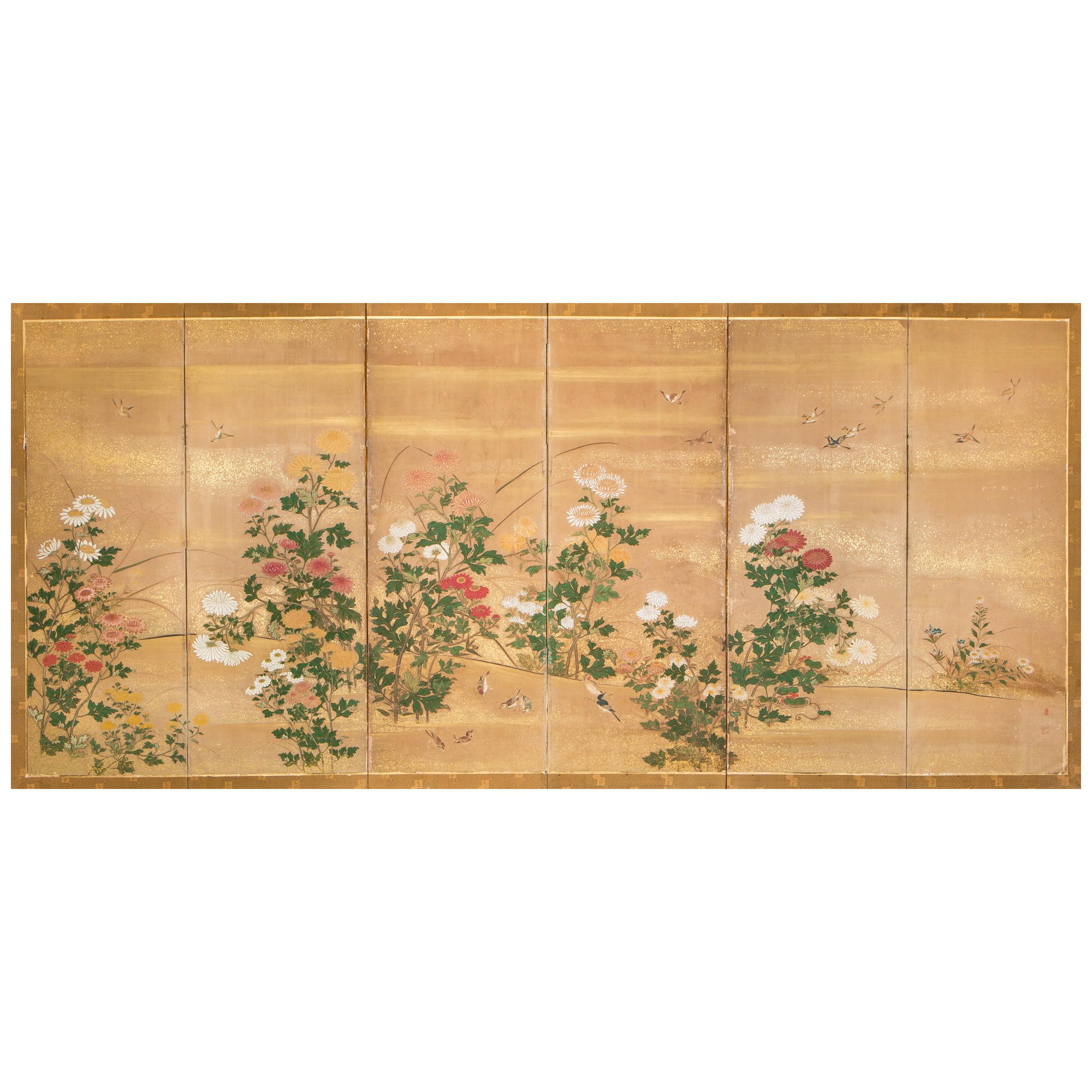 Japanese Six-Panel Screen, Chrysanthemums For Sale