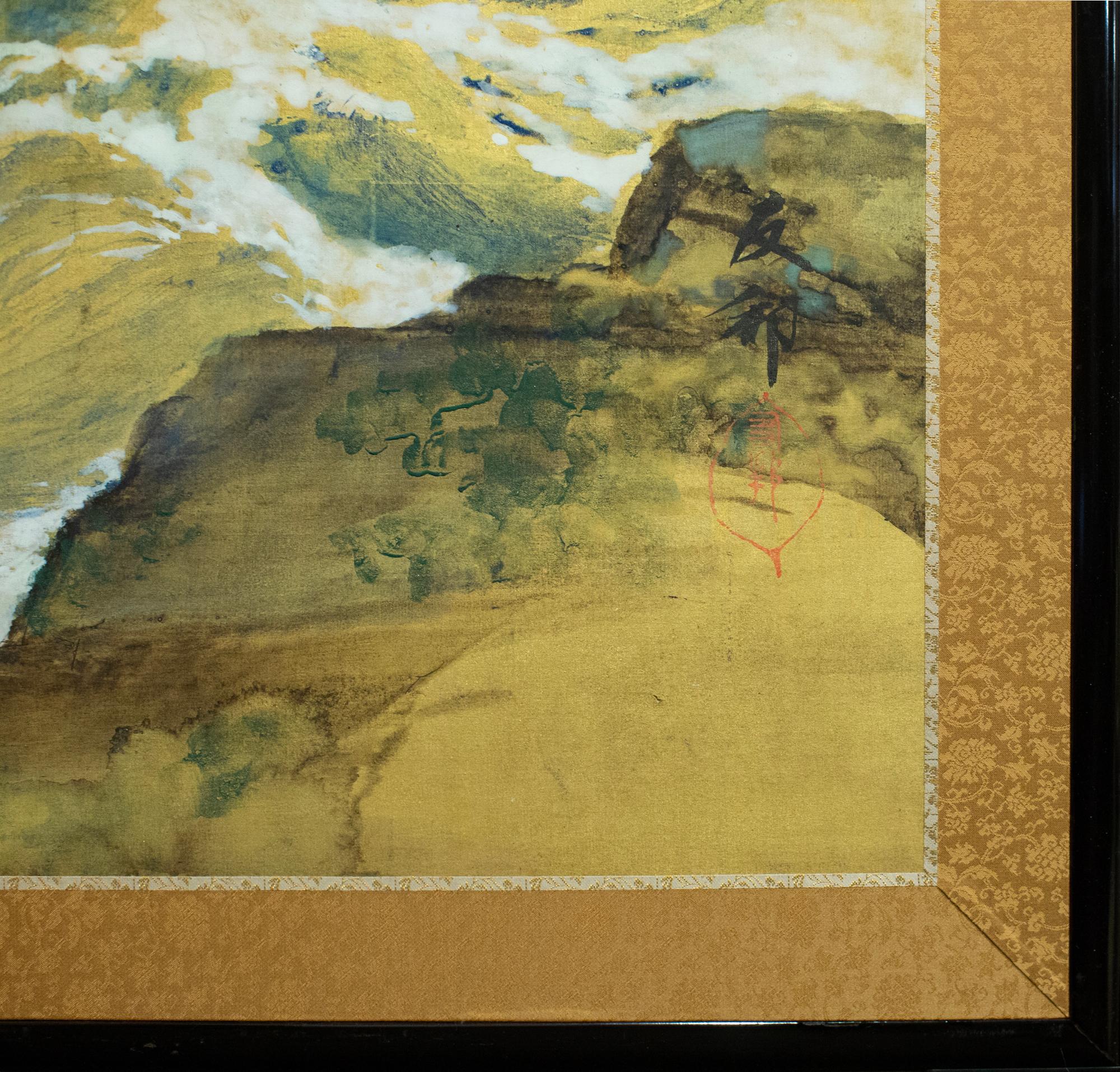 Japanese Six Panel Screen, Craggy Coastal Landscape For Sale 7