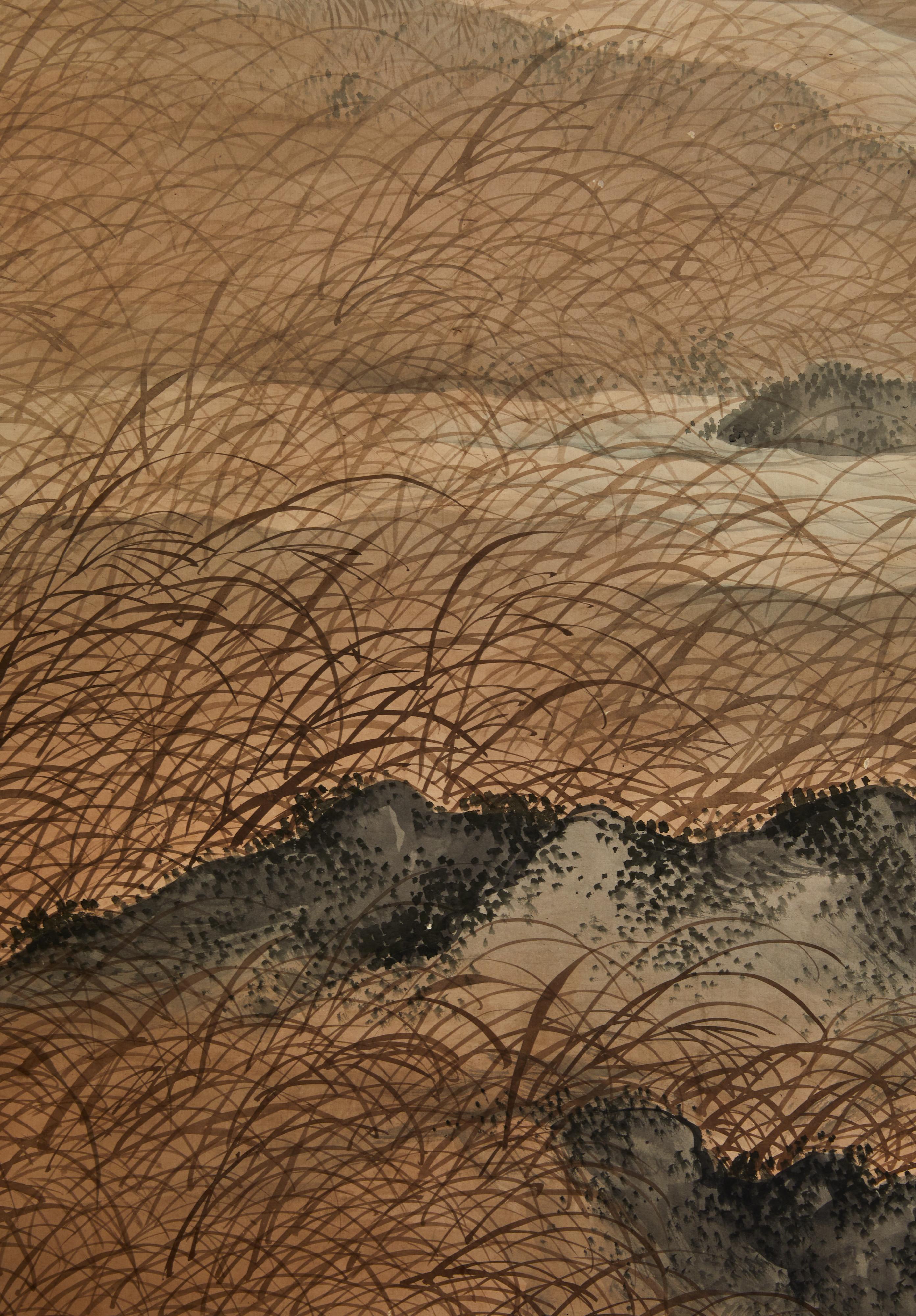 Japanese Six Panel Screen: Deer in Moonlit Water Landscape For Sale 2