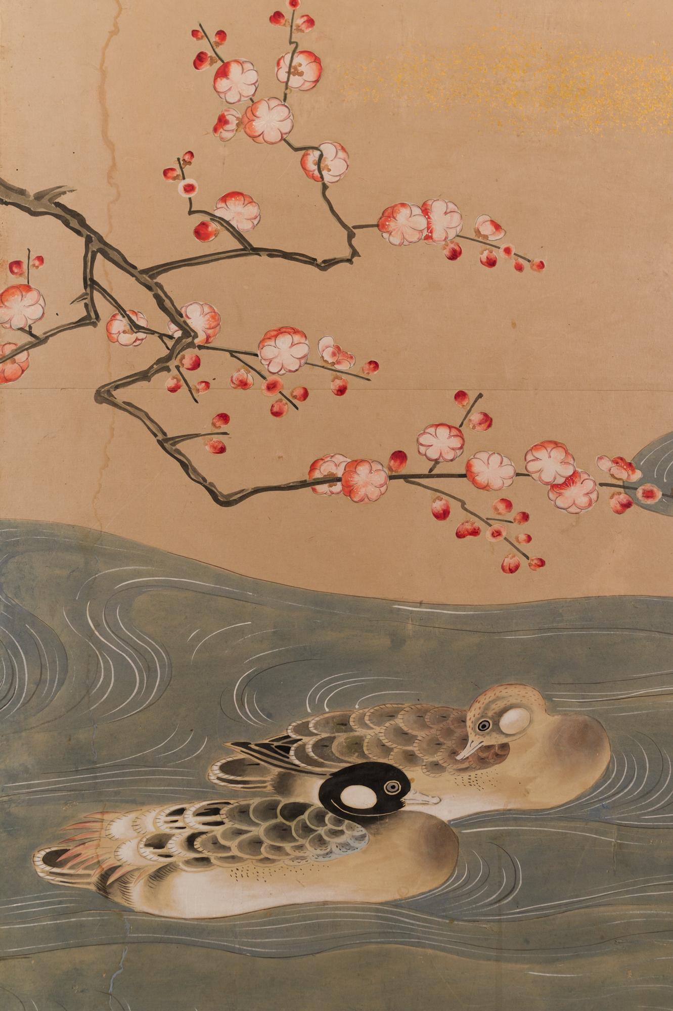 19th Century Japanese Six Panel Screen: Ducks at Water’s Edge For Sale
