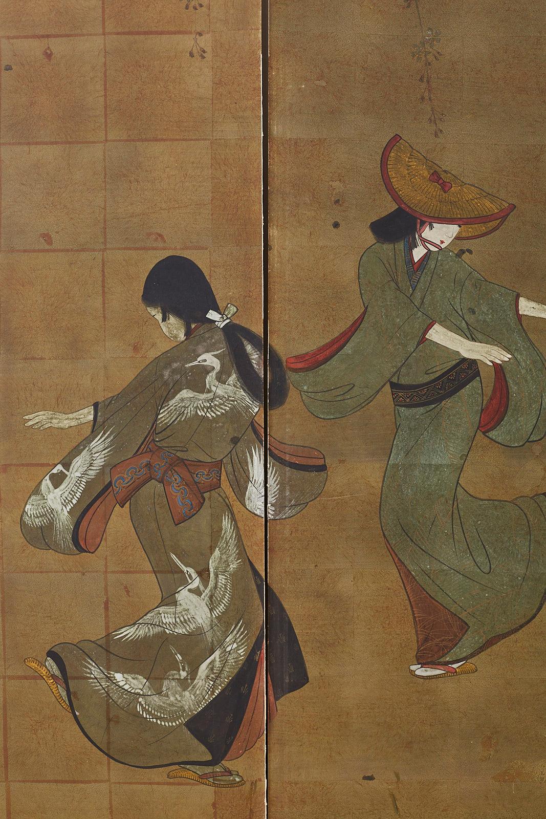 Japanese Six-Panel Screen Edo Dancers and Musicians 10