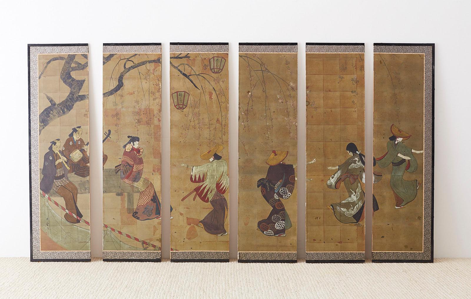Japanese Six-Panel Screen Edo Dancers and Musicians 12