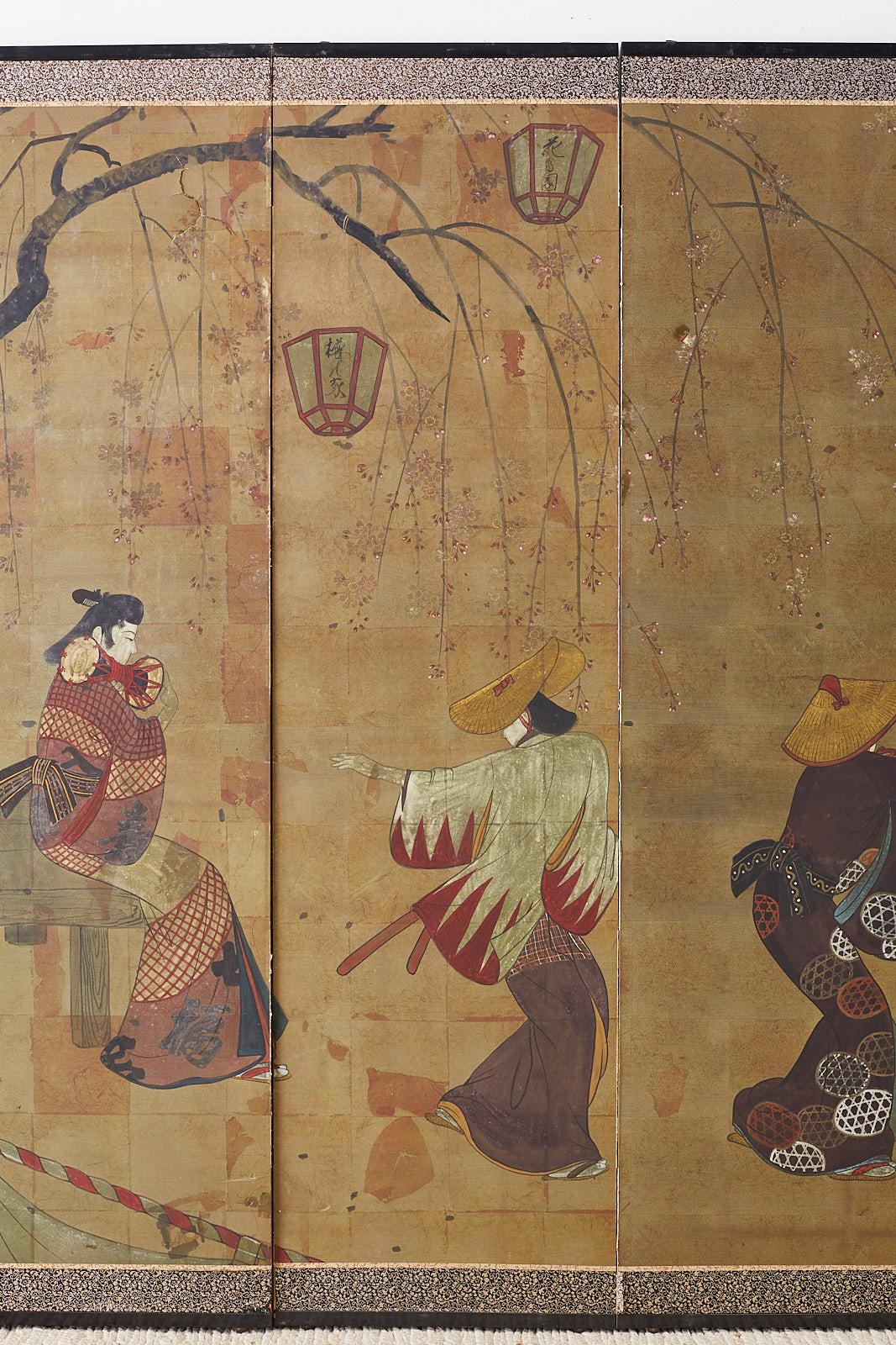 Japanese Six-Panel Screen Edo Dancers and Musicians In Distressed Condition In Rio Vista, CA
