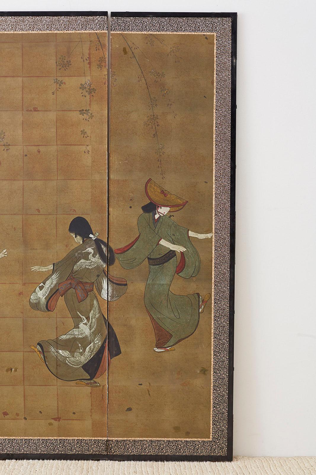 Japanese Six-Panel Screen Edo Dancers and Musicians 1