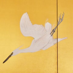 Japanese Six Panel Screen: Egrets in Flight