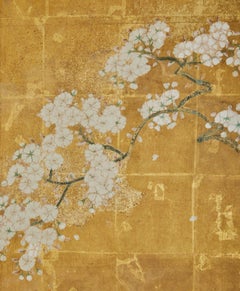 Japanese Six Panel Screen: Falling Cherry Blossoms