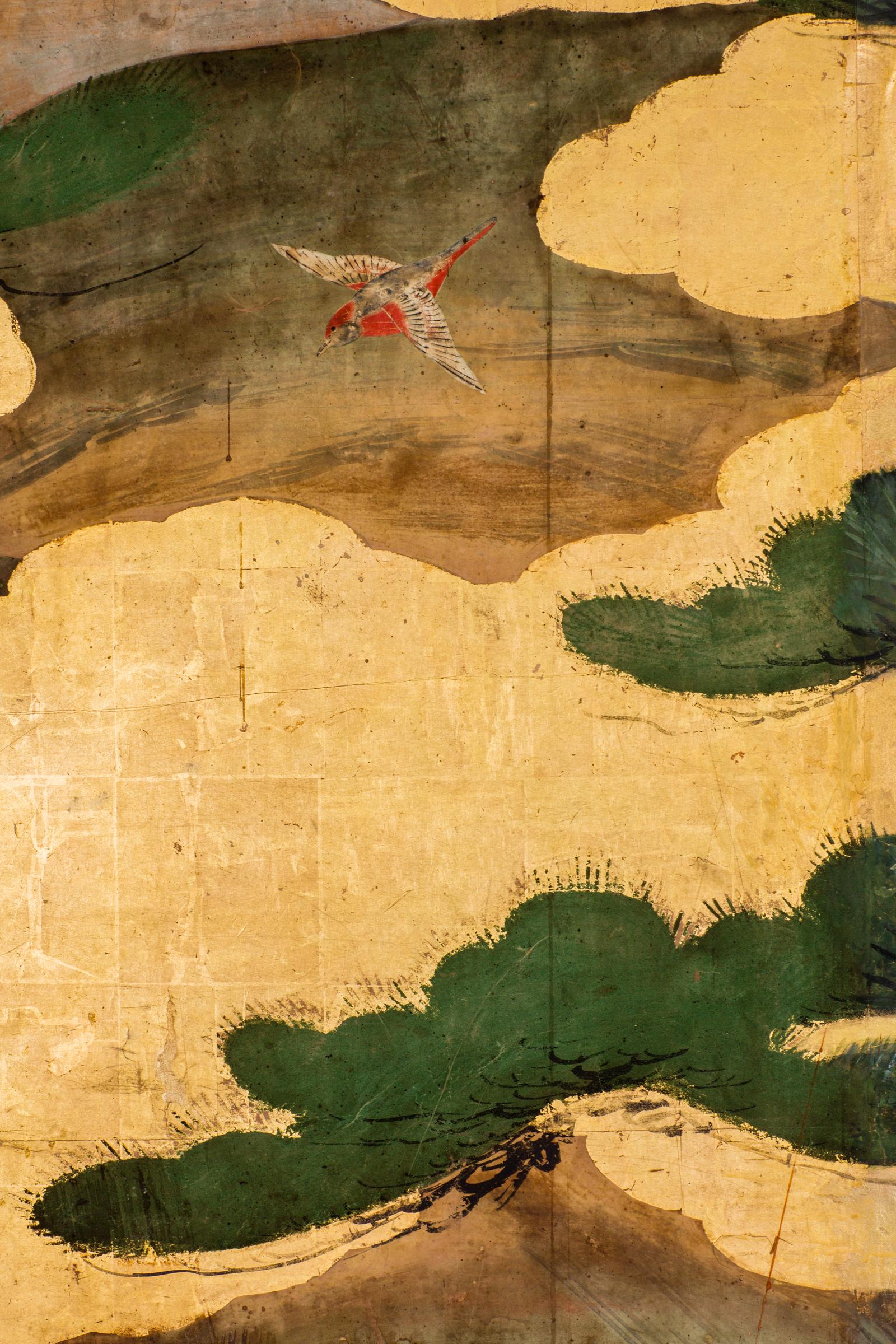 Edo Japanese Six-Panel Screen Garden Landscape by River's Edge