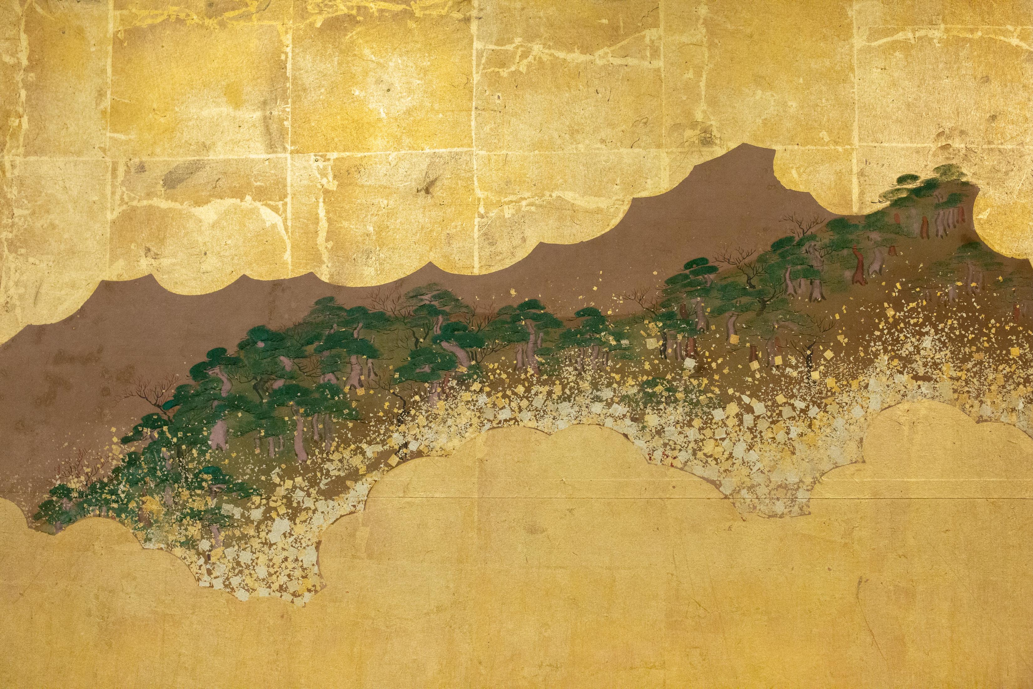 Japanese Six Panel Screen: Glorious Tosa Painting of Lady Murasaki on Lake Biwa 3