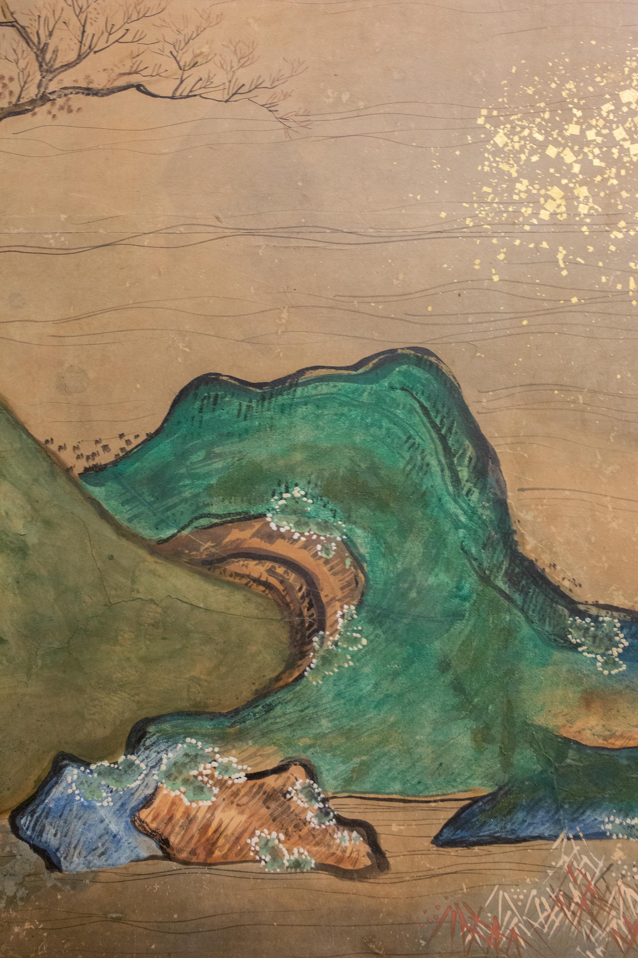 Japanese Six Panel Screen: Glorious Tosa Painting of Lady Murasaki on Lake Biwa 5
