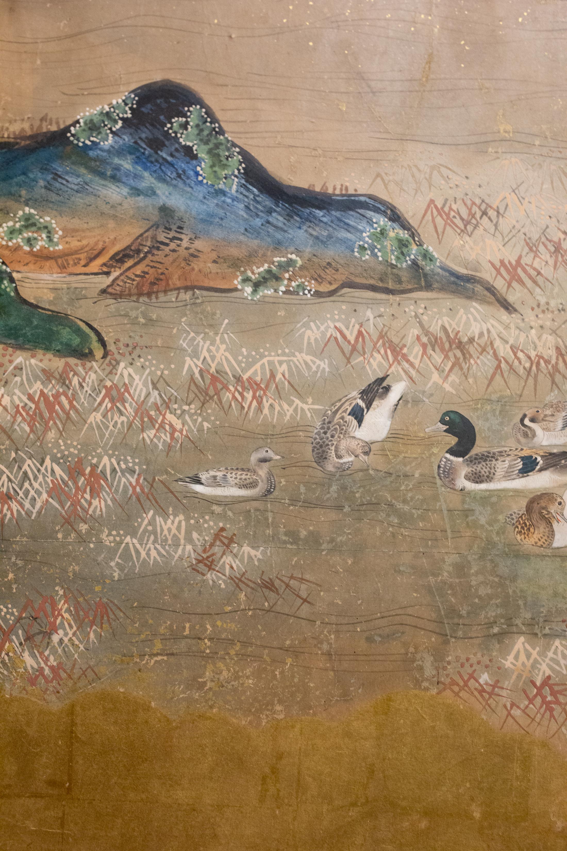 Japanese Six Panel Screen: Glorious Tosa Painting of Lady Murasaki on Lake Biwa 6