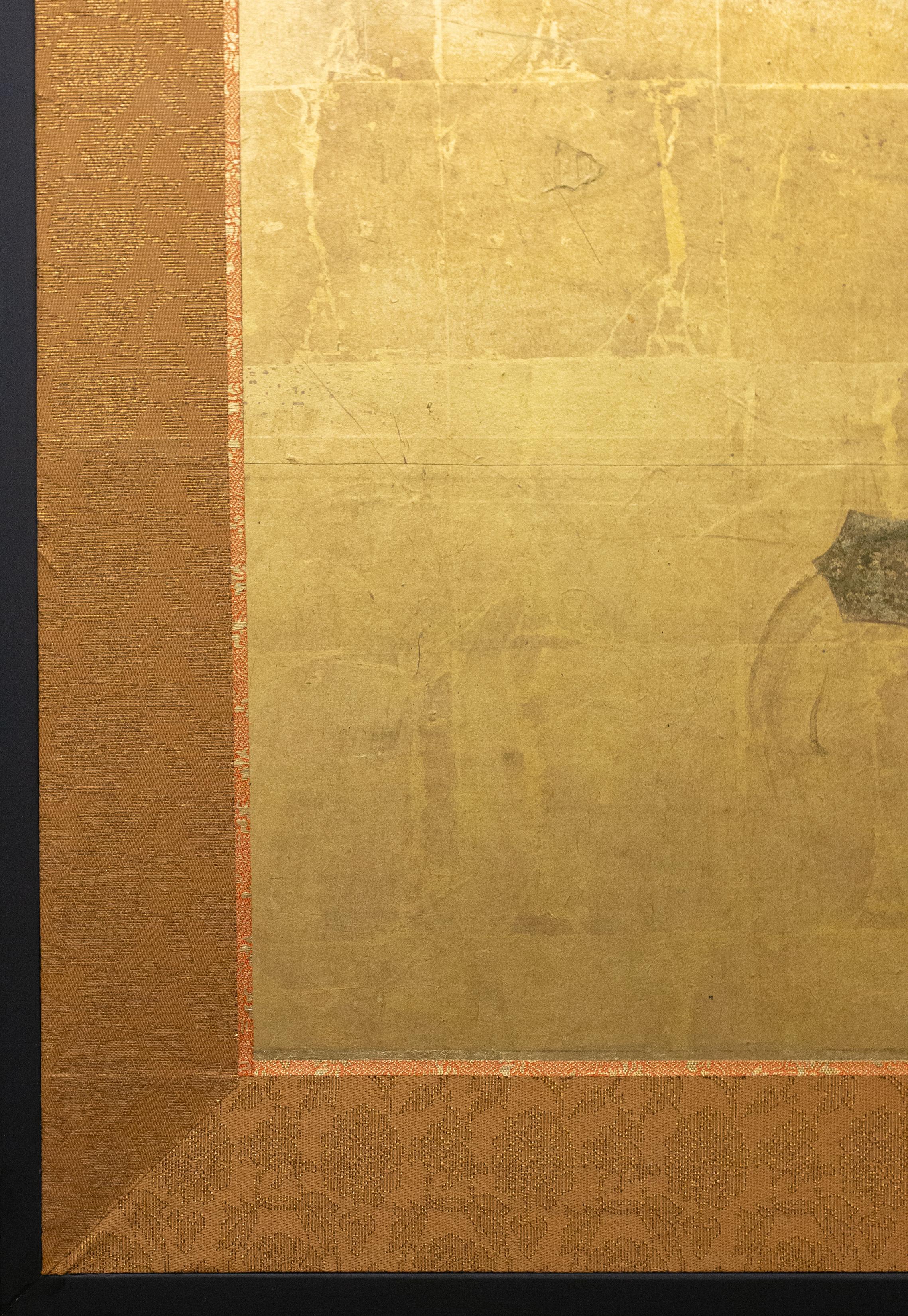 Japanese Six Panel Screen: Glorious Tosa Painting of Lady Murasaki on Lake Biwa 7