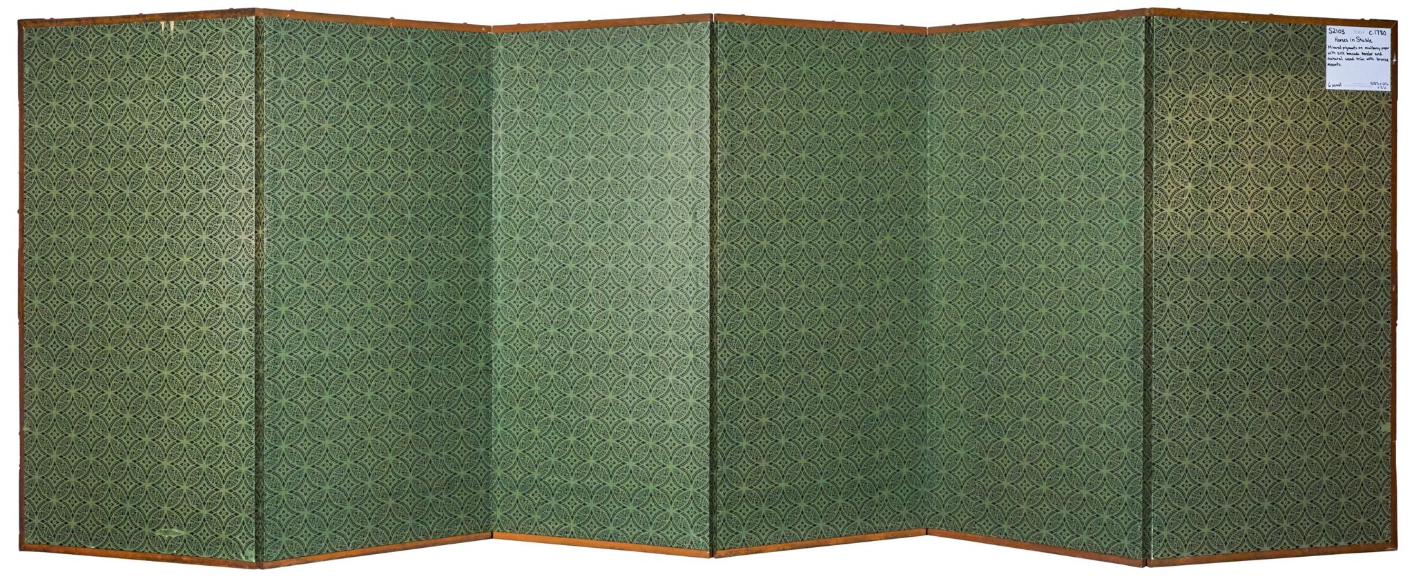 Japanese Six Panel Screen: Horses in Stable en venta 4