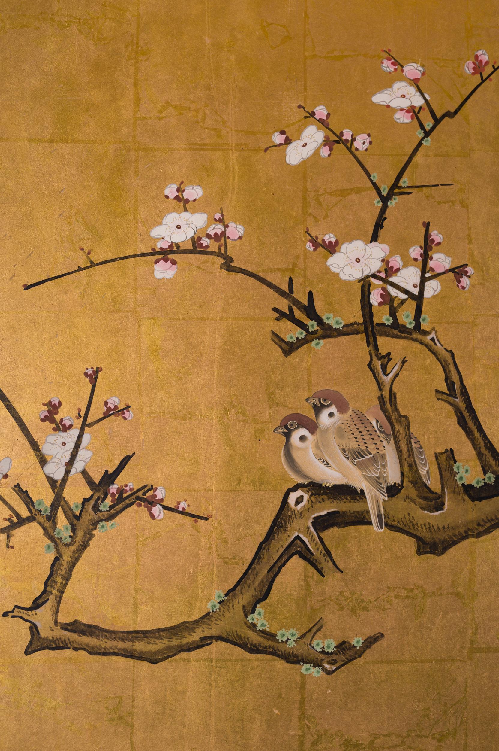 Japanese Six-Panel Screen Late Winter into Early Spring In Good Condition For Sale In Hudson, NY