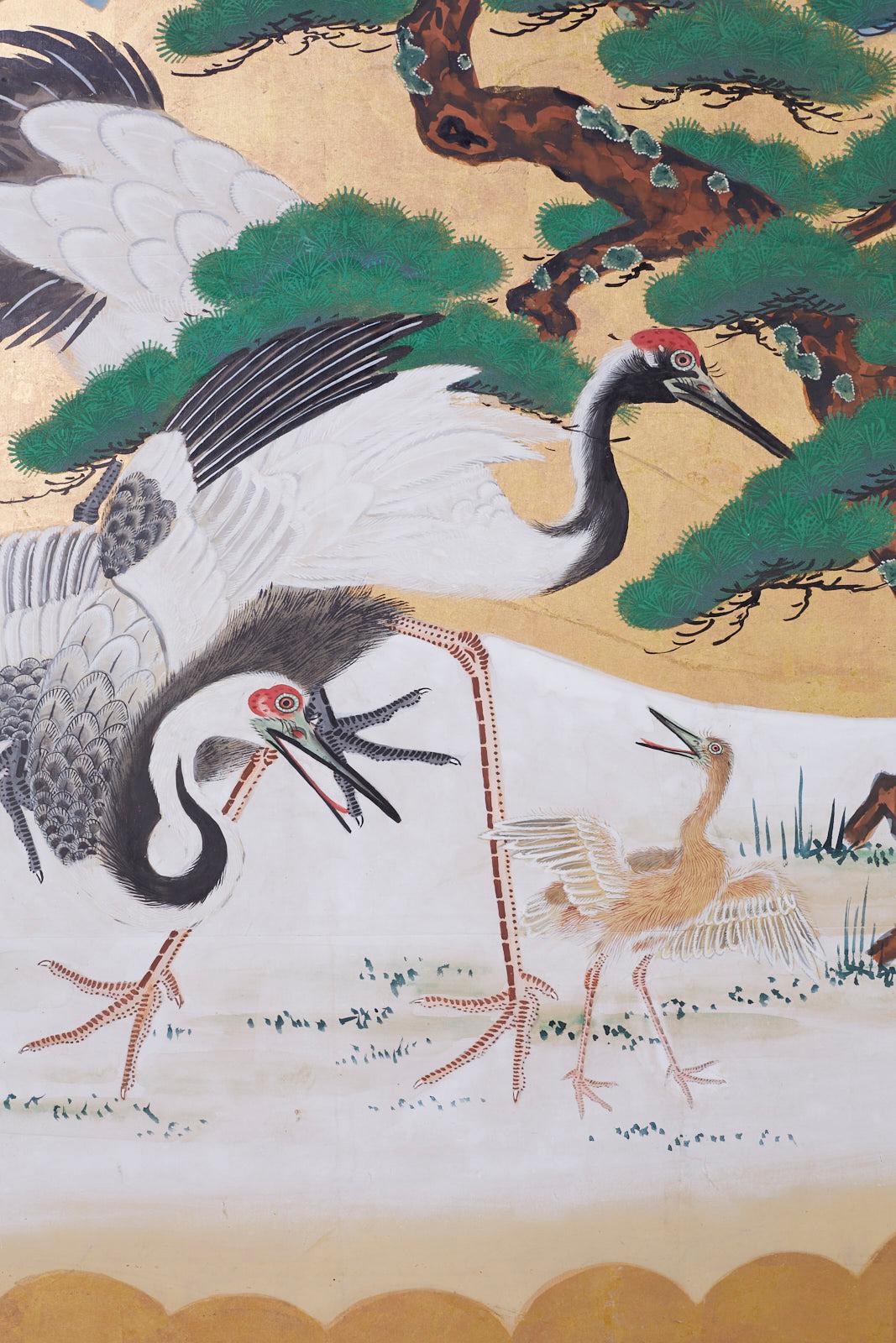 Japanese Six Panel Screen Hamamatsu with Cranes by the Sea 4