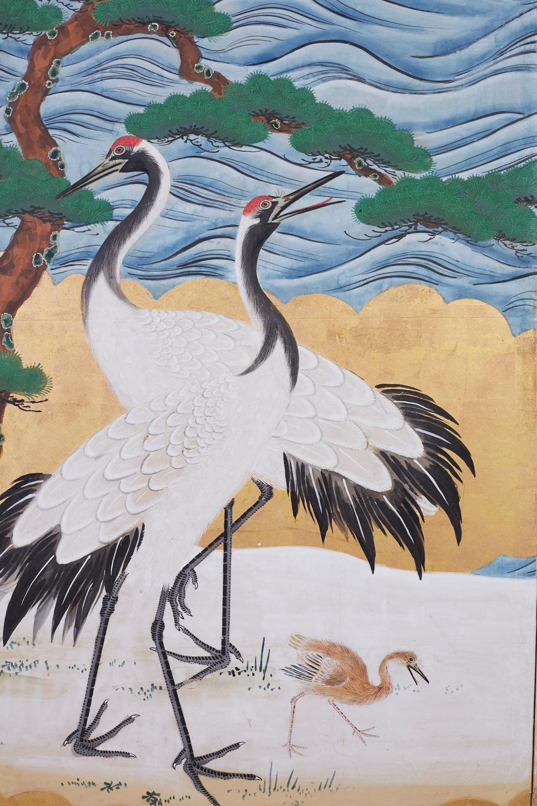 Japanese Six Panel Screen Hamamatsu with Cranes by the Sea 6