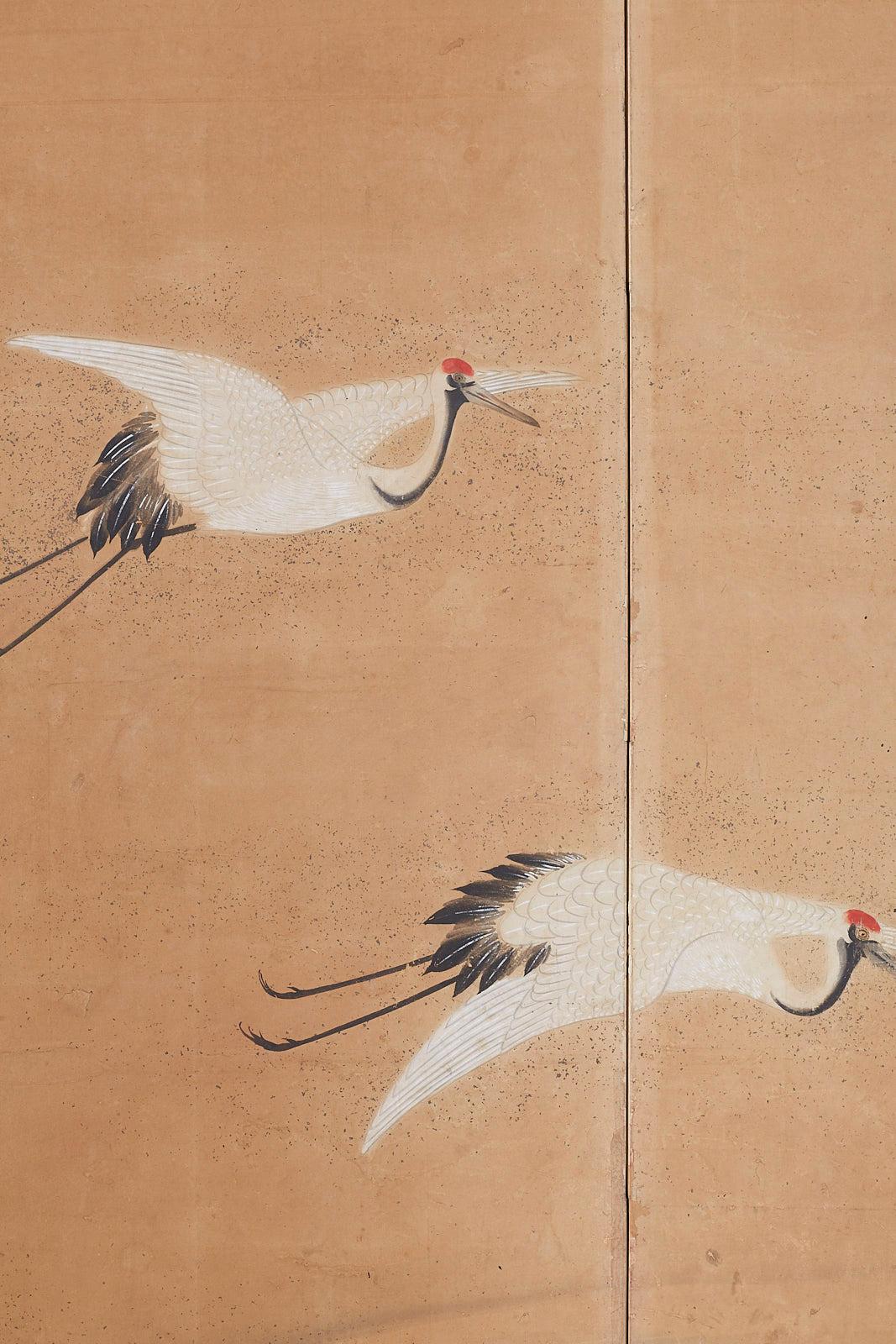 Japanese Six-Panel Screen of Cranes in Flight 8