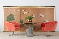 Japanese Six-Panel Screen of Cranes in Flight