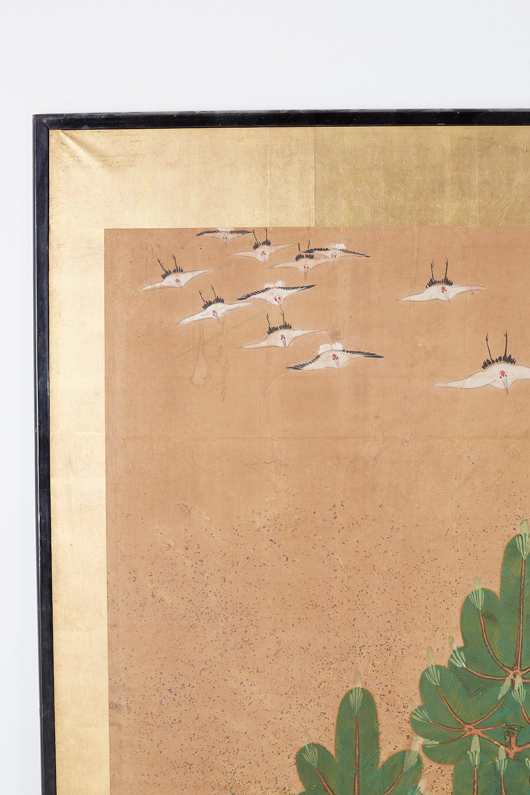 Japanese Six-Panel Screen of Cranes in Flight 1