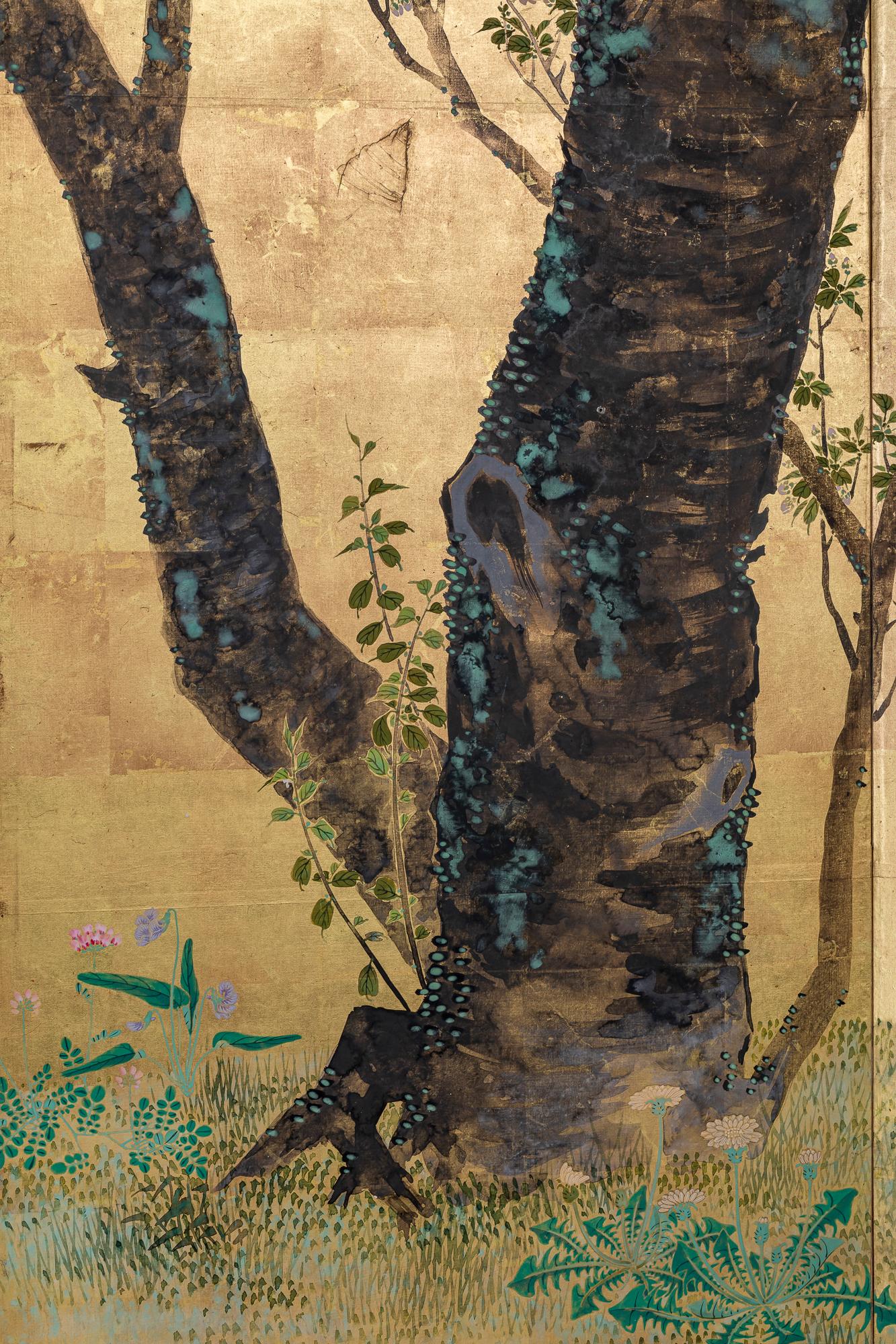 Japanese Six Panel Screen: Pheasants Beneath Flowering Cherry 1