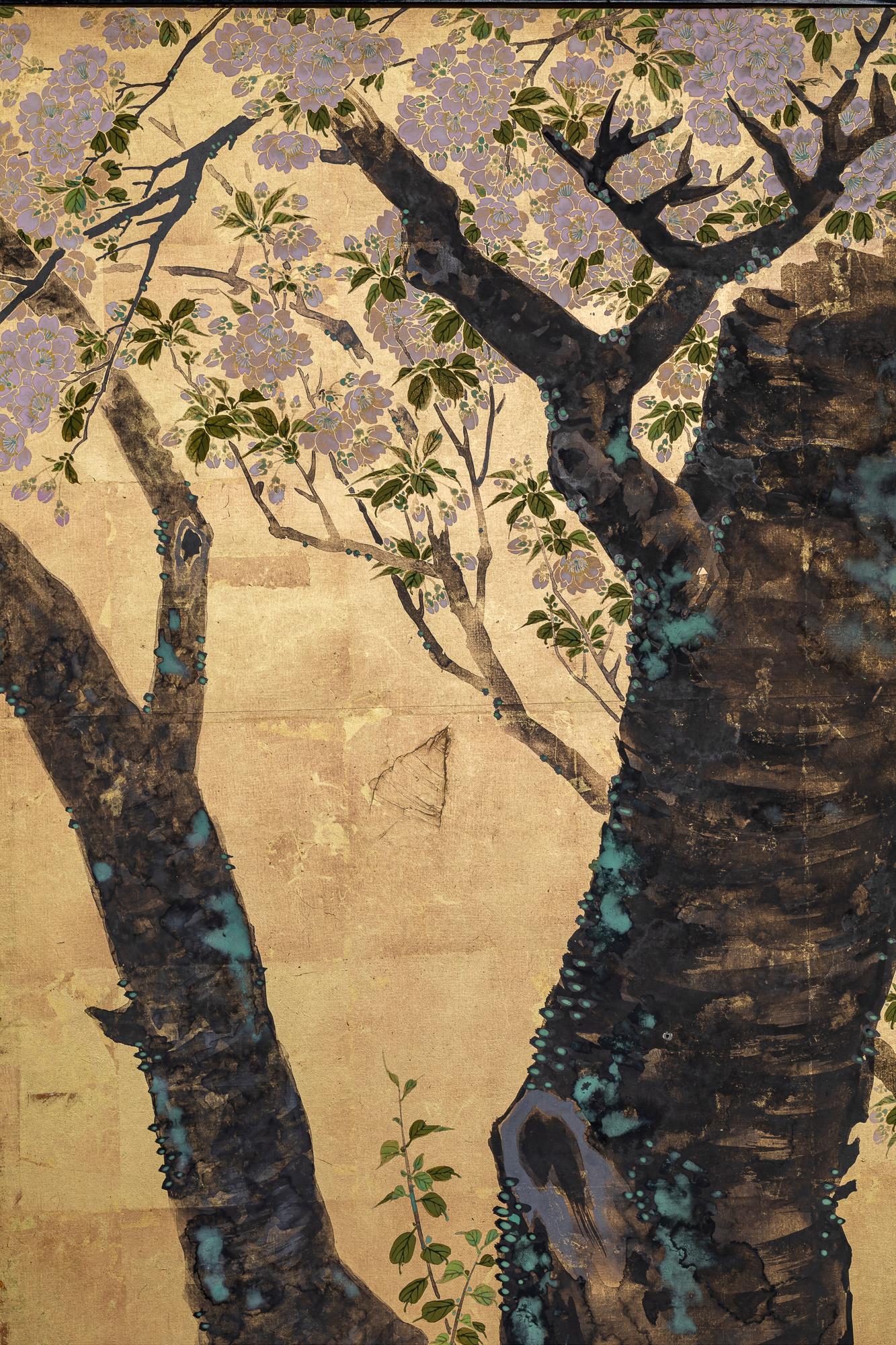 Japanese Six Panel Screen: Pheasants Beneath Flowering Cherry 2