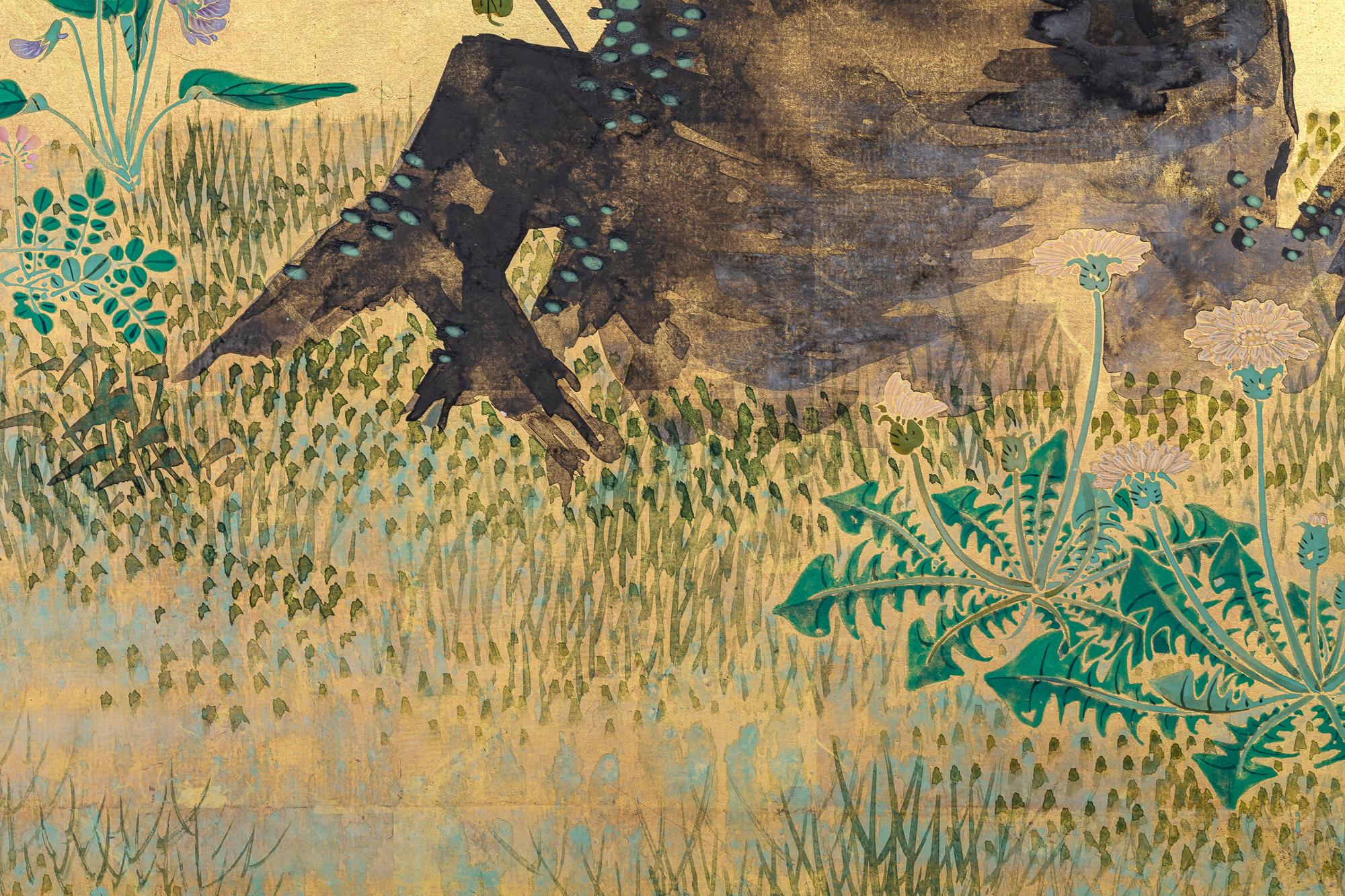 Japanese Six Panel Screen: Pheasants Beneath Flowering Cherry 3