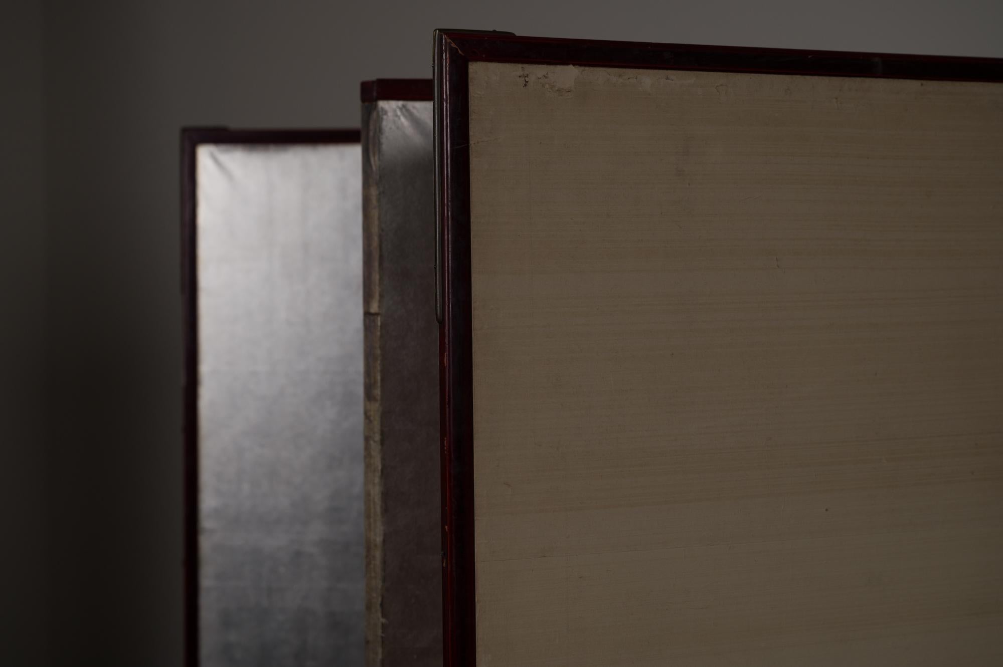Japanischer Raumteiler mit sechs Tafeln: Einfaches Blattsilber auf Papier im Angebot 7
