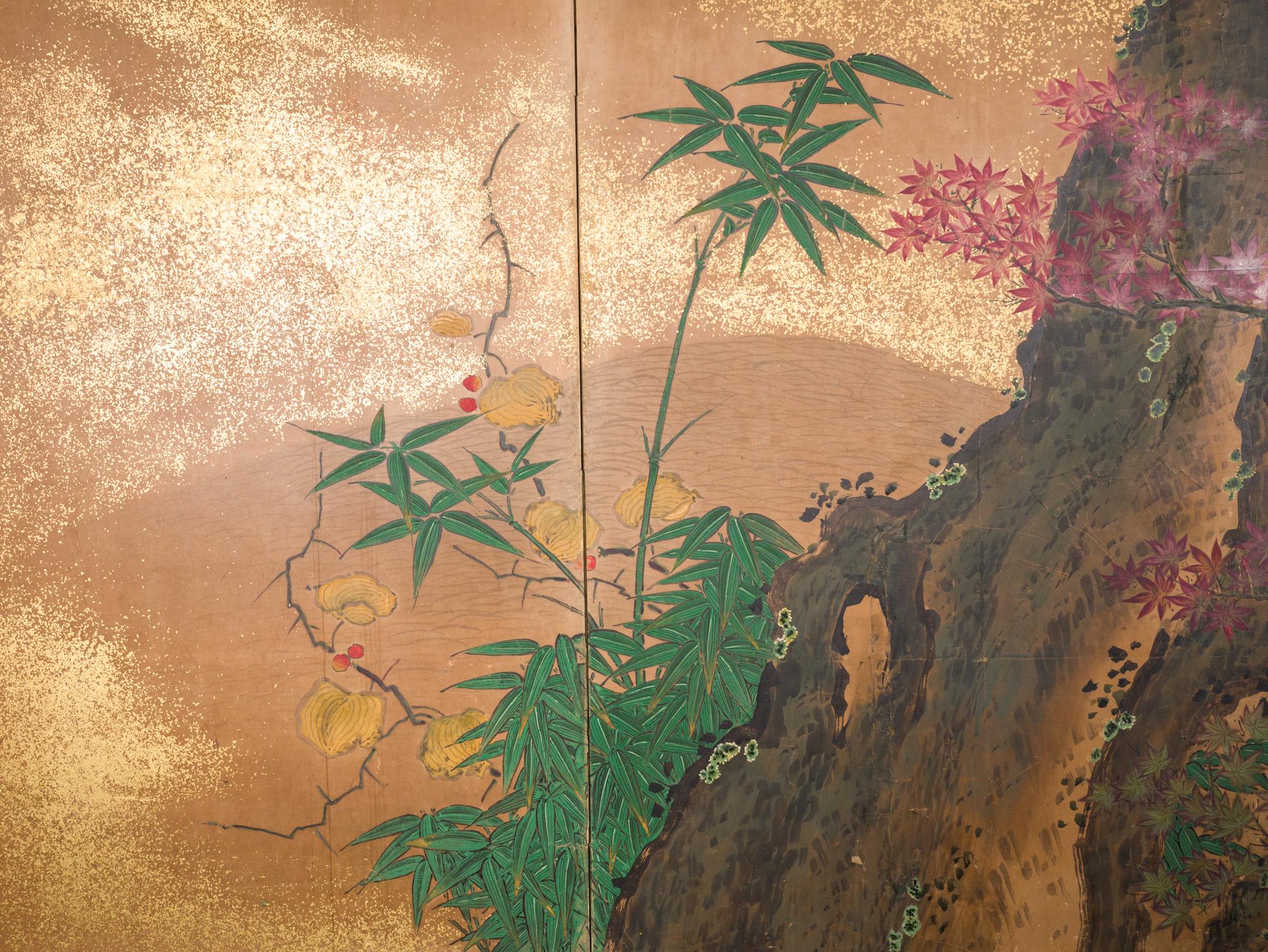 Japanese Six Panel Screen Red Maple on Mulberry Paper 11