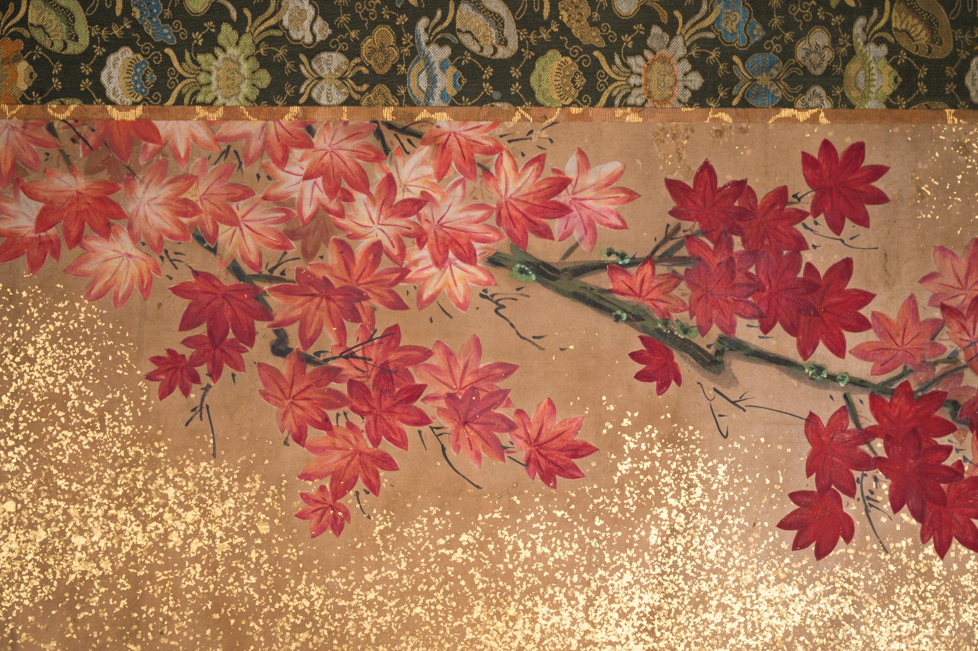 Japanese Six Panel Screen Red Maple on Mulberry Paper 2