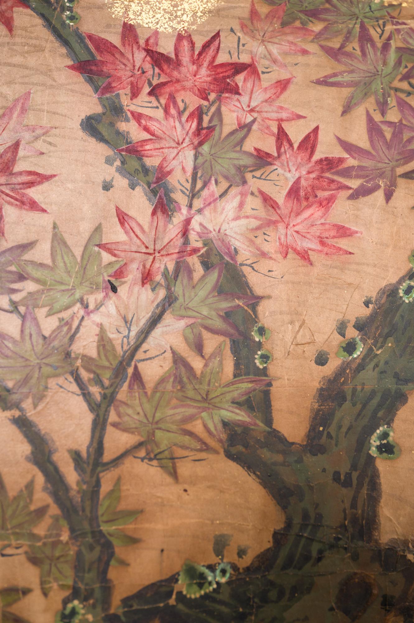 Japanese Six Panel Screen Red Maple on Mulberry Paper 5
