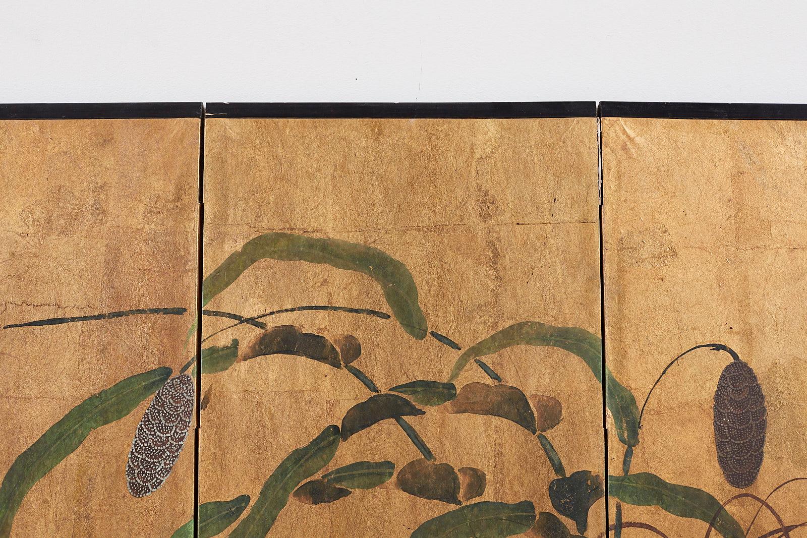 Japanese Six-Panel Screen Rimpa School Quail Landscape 6