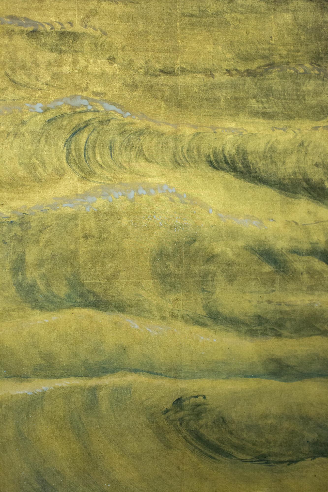Japanischer Sechs-Paneel-Raumteiler: Felsen und Wellen in einer Küstenlandschaft im Angebot 8