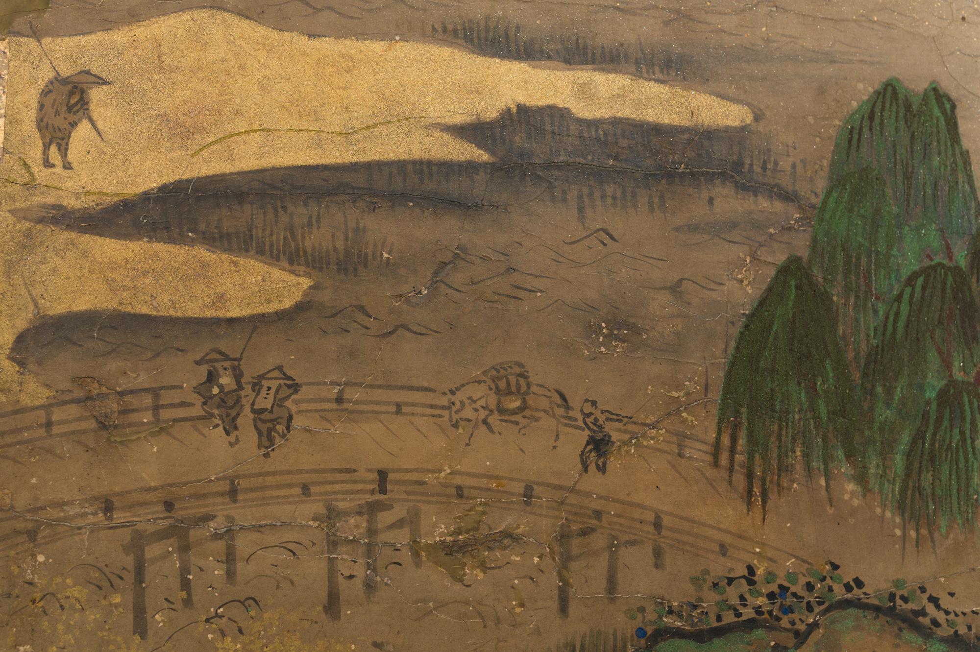 Edo Japanese Six Panel Screen: Rolling Country Landscape For Sale