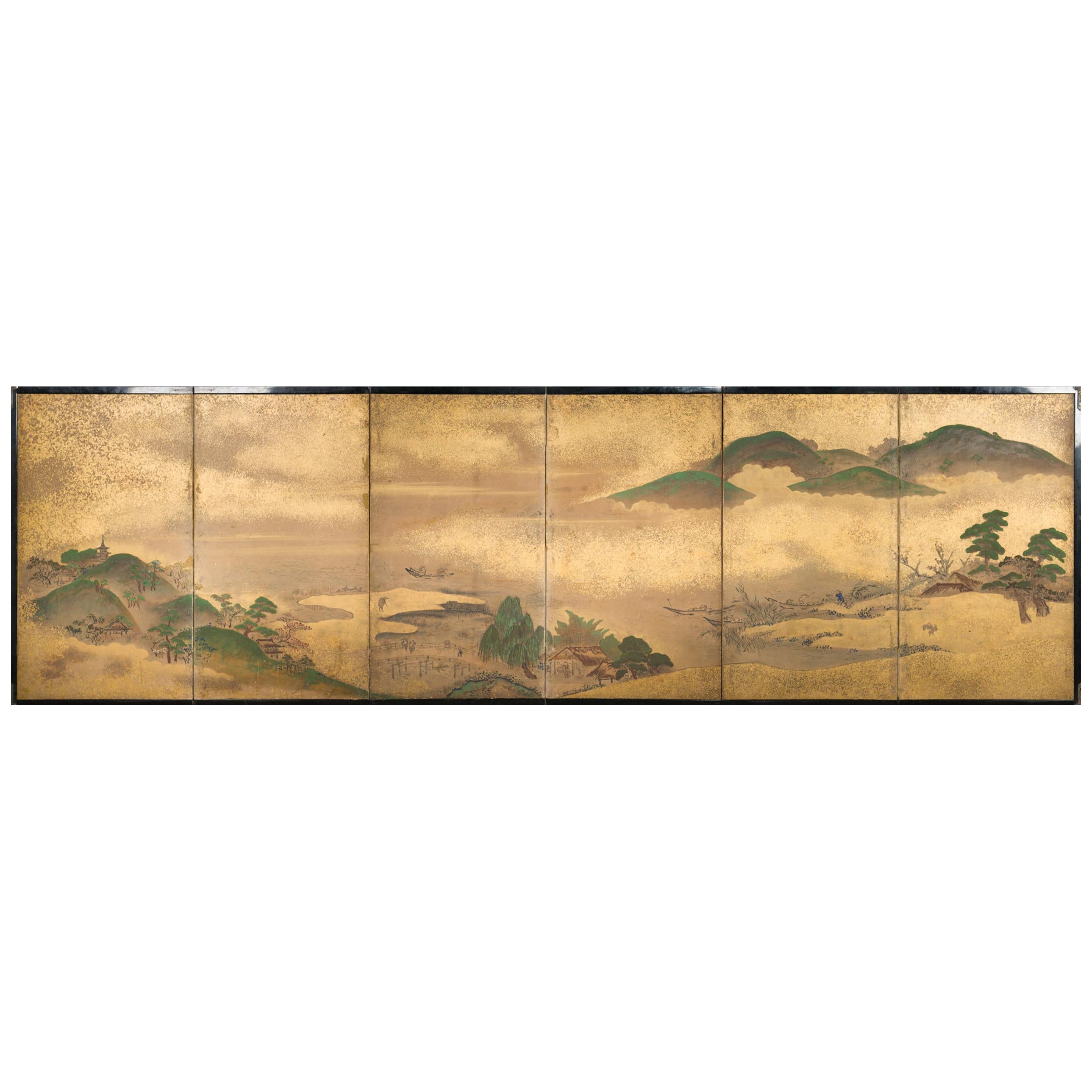 Japanese Six Panel Screen: Rolling Country Landscape