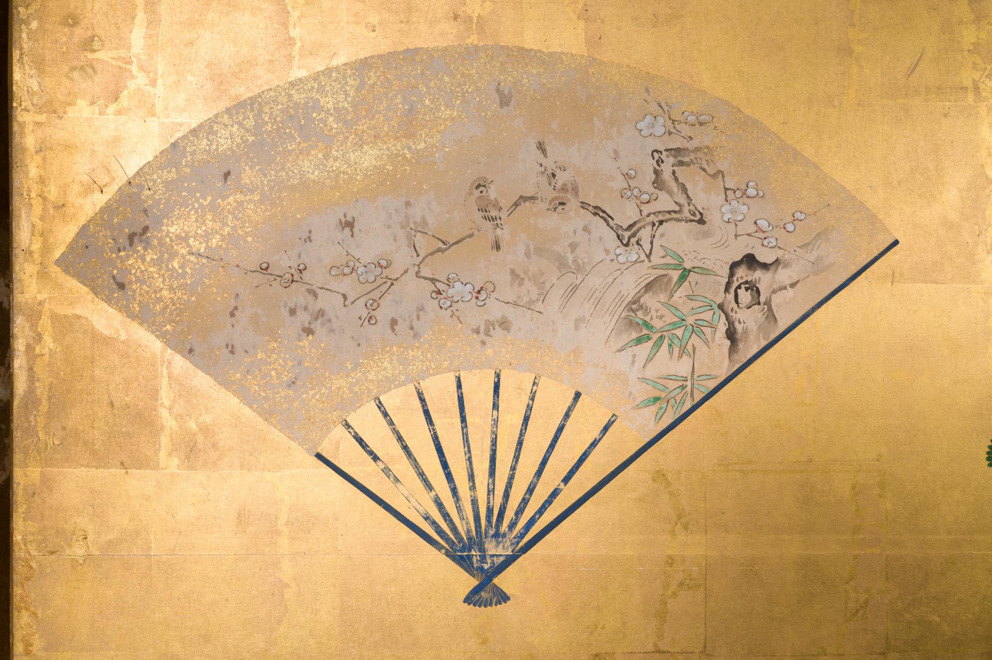 Japanese Six Panel Screen Scattered Fans For Sale 7
