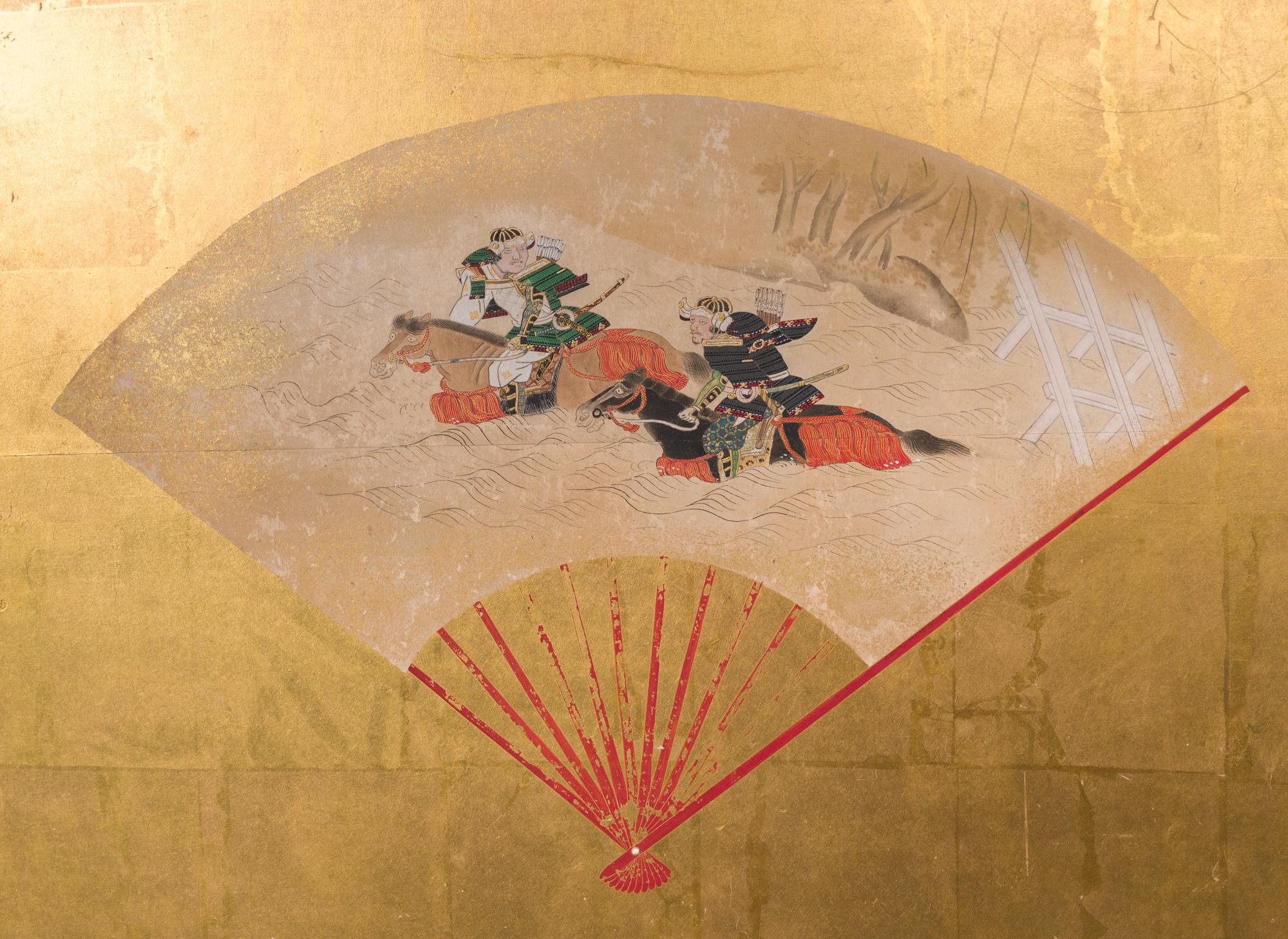 Japanese Six Panel Screen Scattered Fans For Sale 8