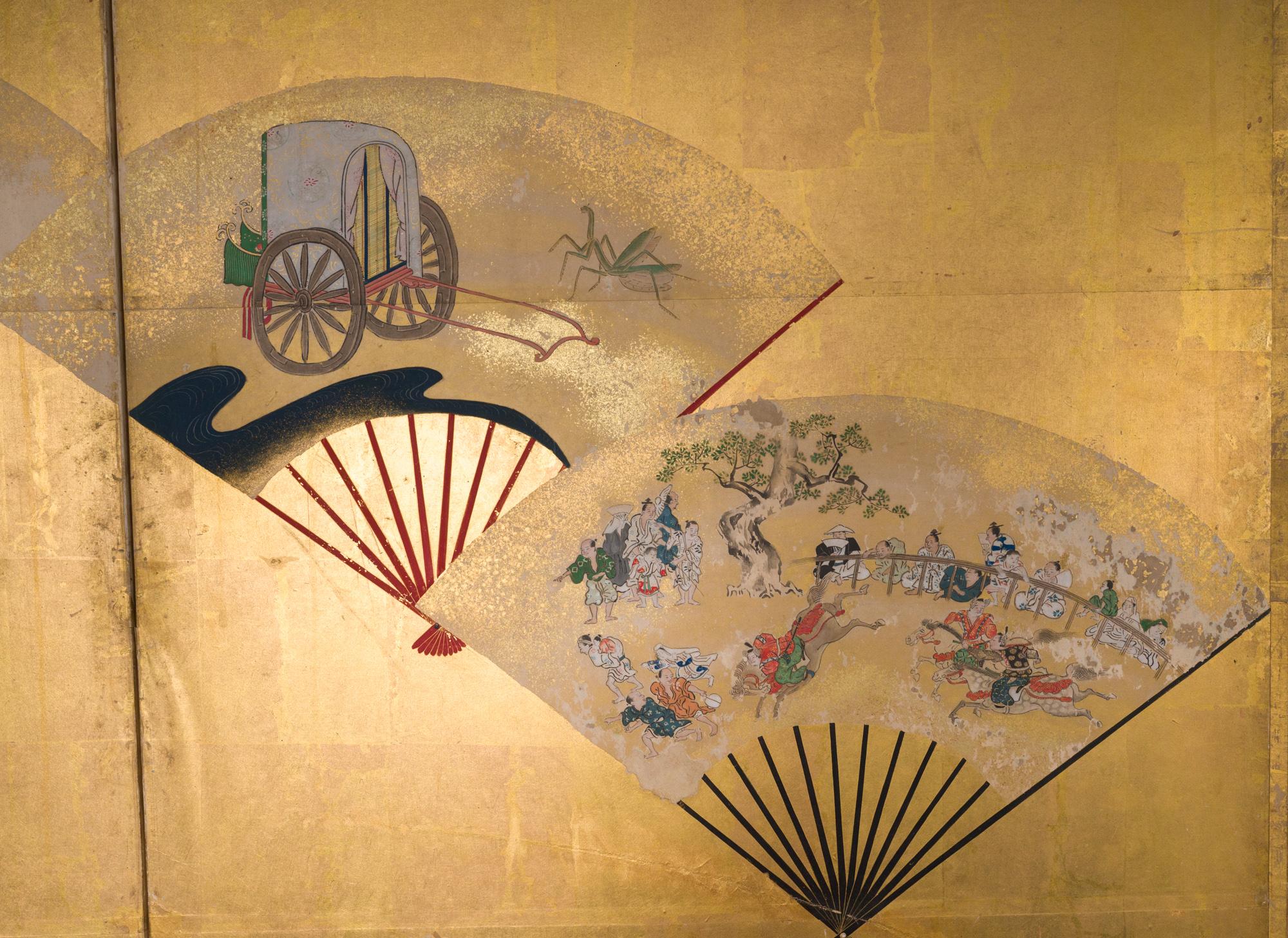 Japanese Six Panel Screen Scattered Fans For Sale 10