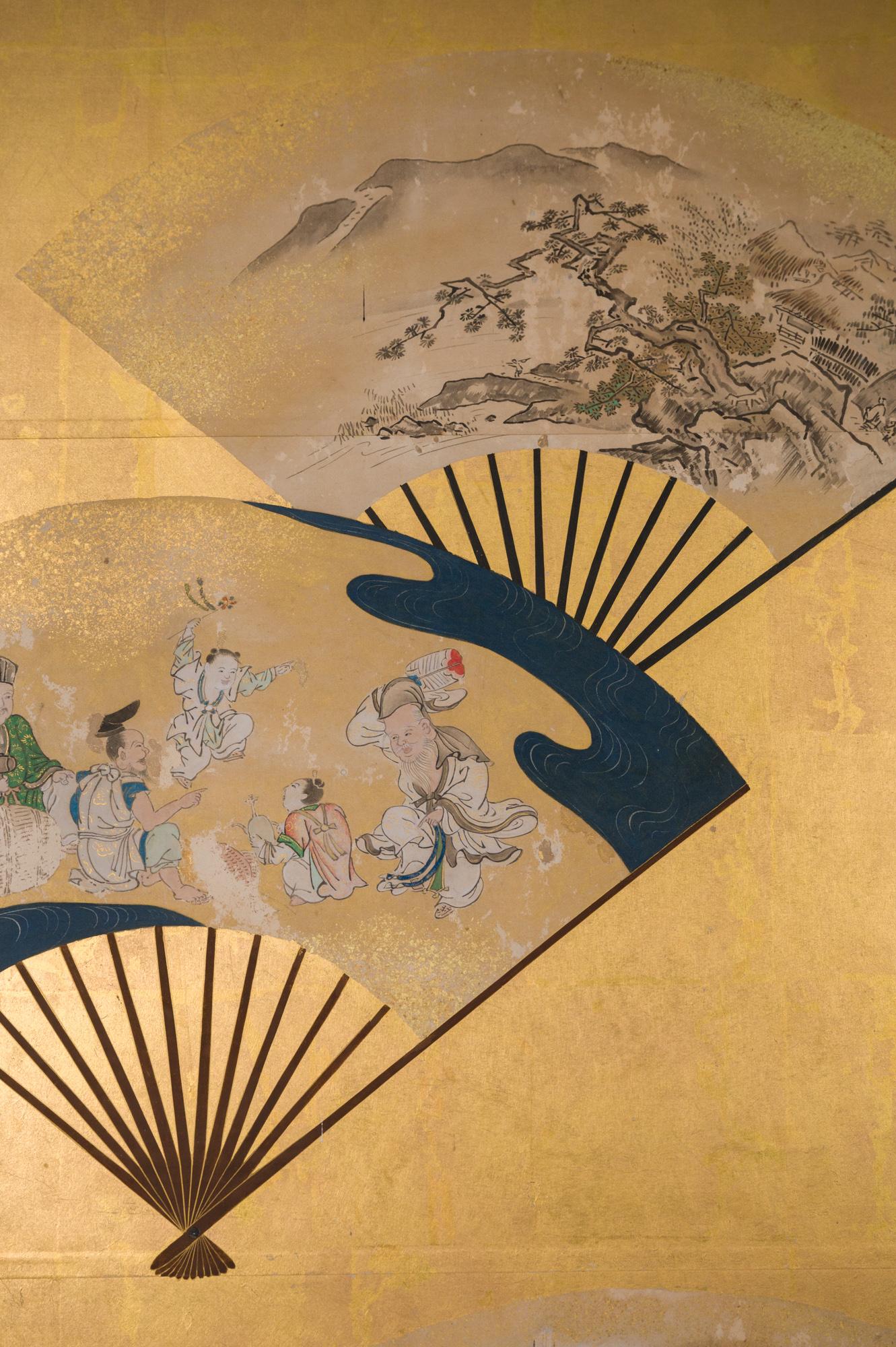 Japanische Sechs-Panel-Bildschirm verstreute Fans (18. Jahrhundert) im Angebot