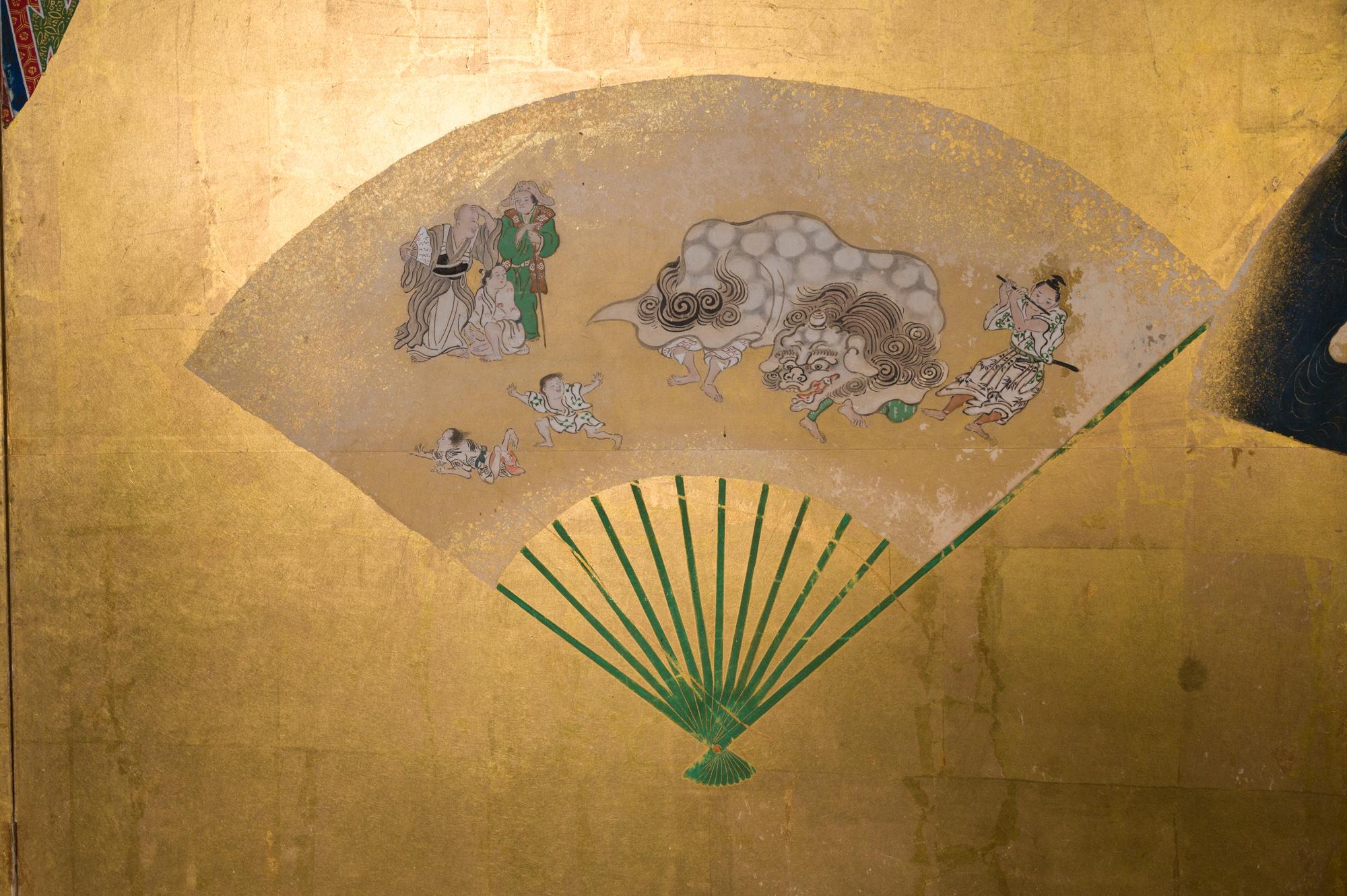Japanese Six Panel Screen Scattered Fans For Sale 1
