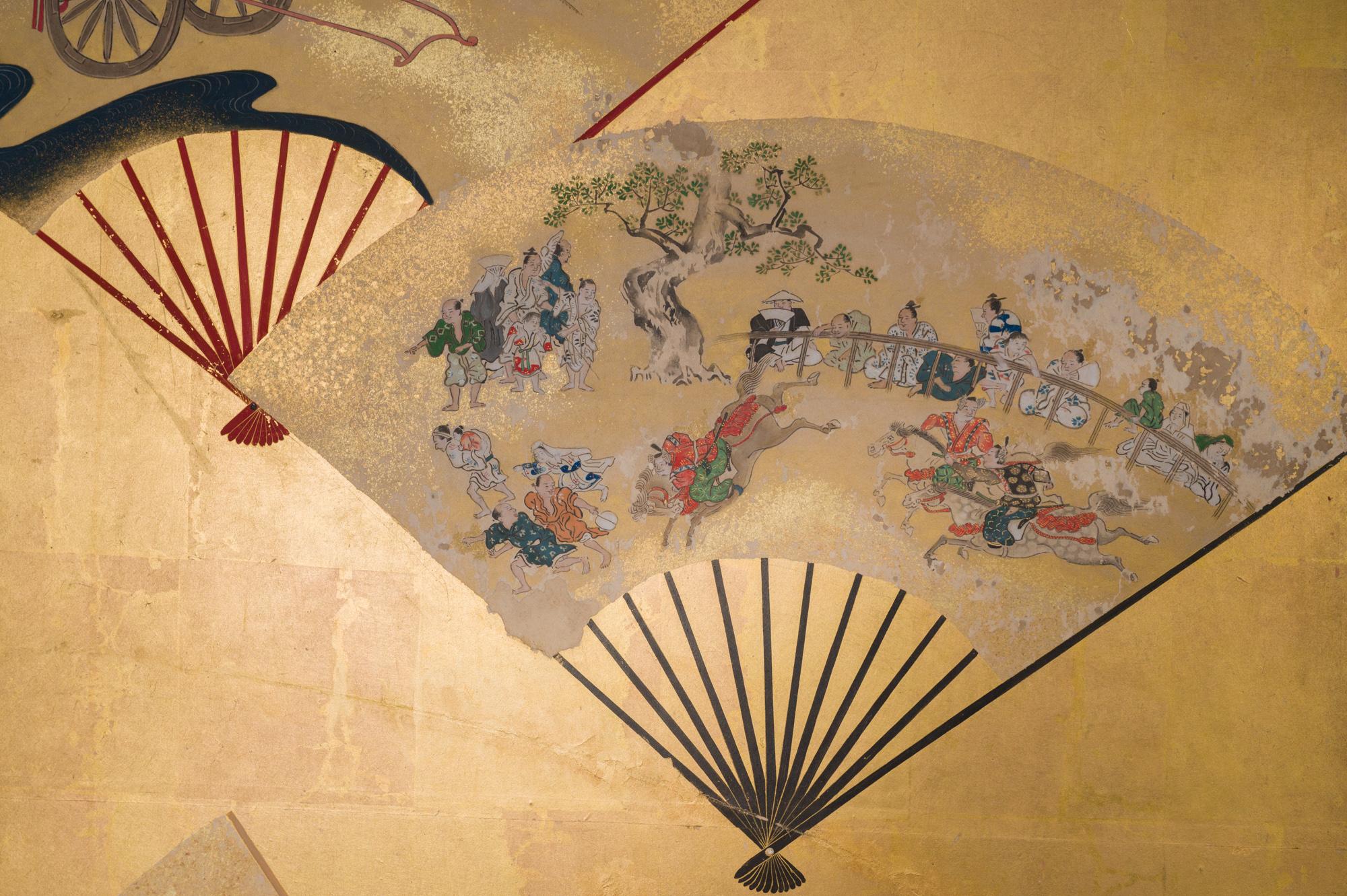 Japanese Six Panel Screen Scattered Fans For Sale 3