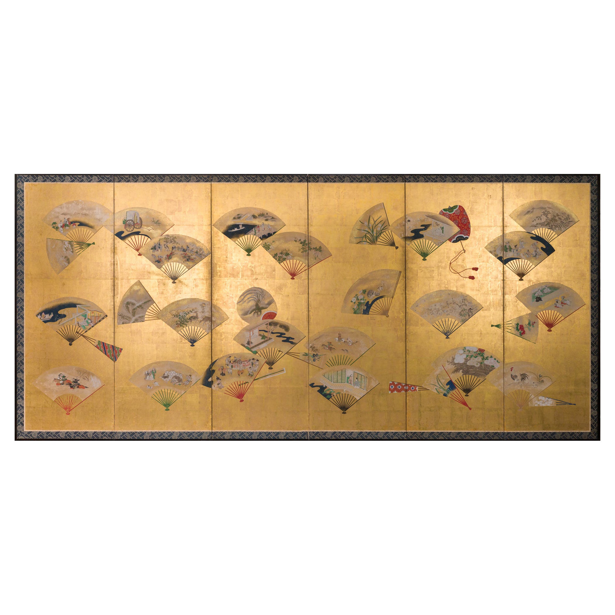 Japanese Six Panel Screen Scattered Fans