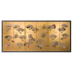 Japanese Six Panel Screen Scattered Fans