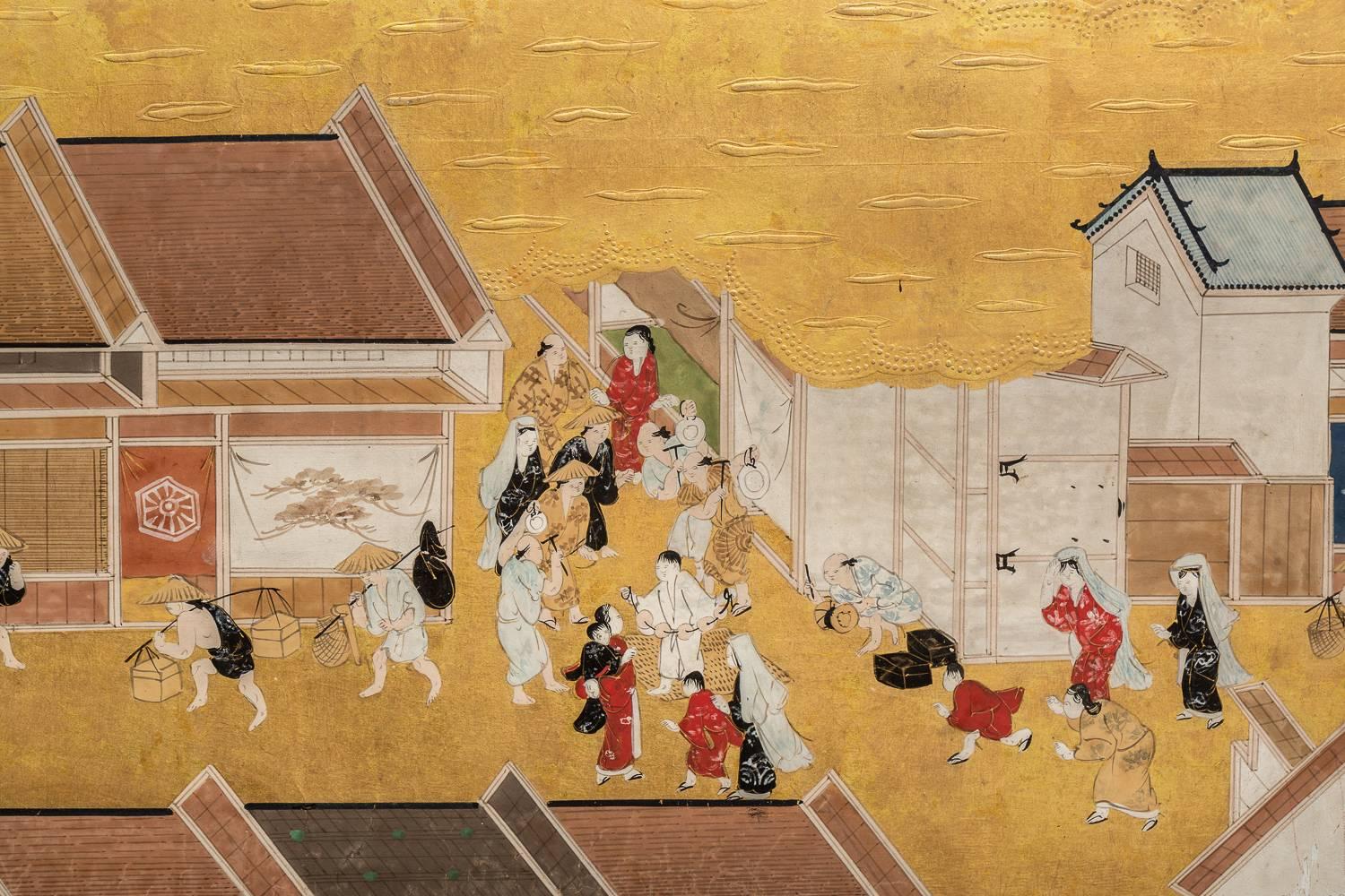 Japanese Six Panel Screen: Scenes from Kyoto 3