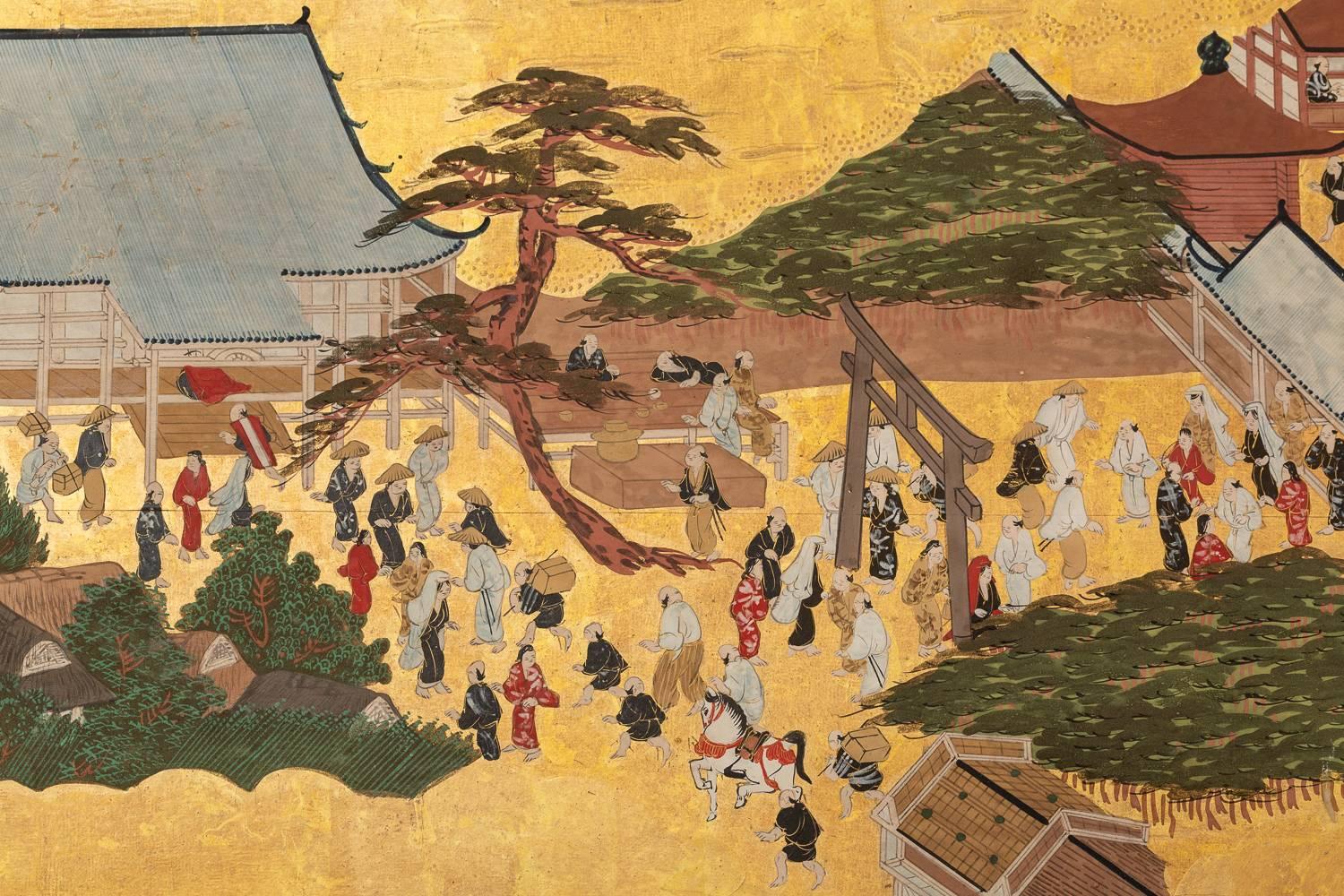 Japanese Six Panel Screen: Scenes from Kyoto 4
