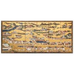 Japanese Six Panel Screen: Scenes from Kyoto