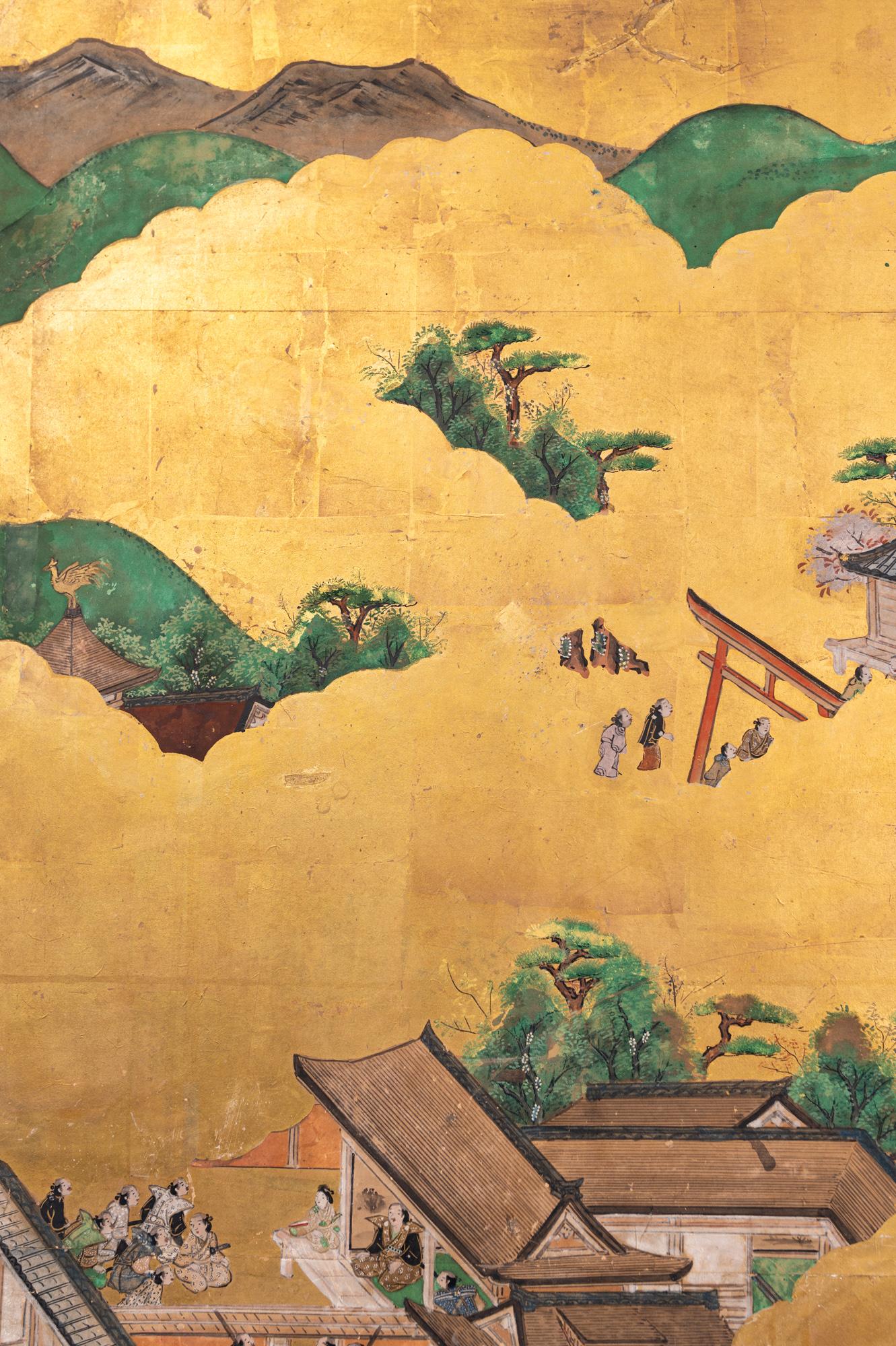 Paravent japonais à six panneaux : Scènes de Kyoto et d'entourage, 'Rakuchu Rakugai-Zu' en vente 4